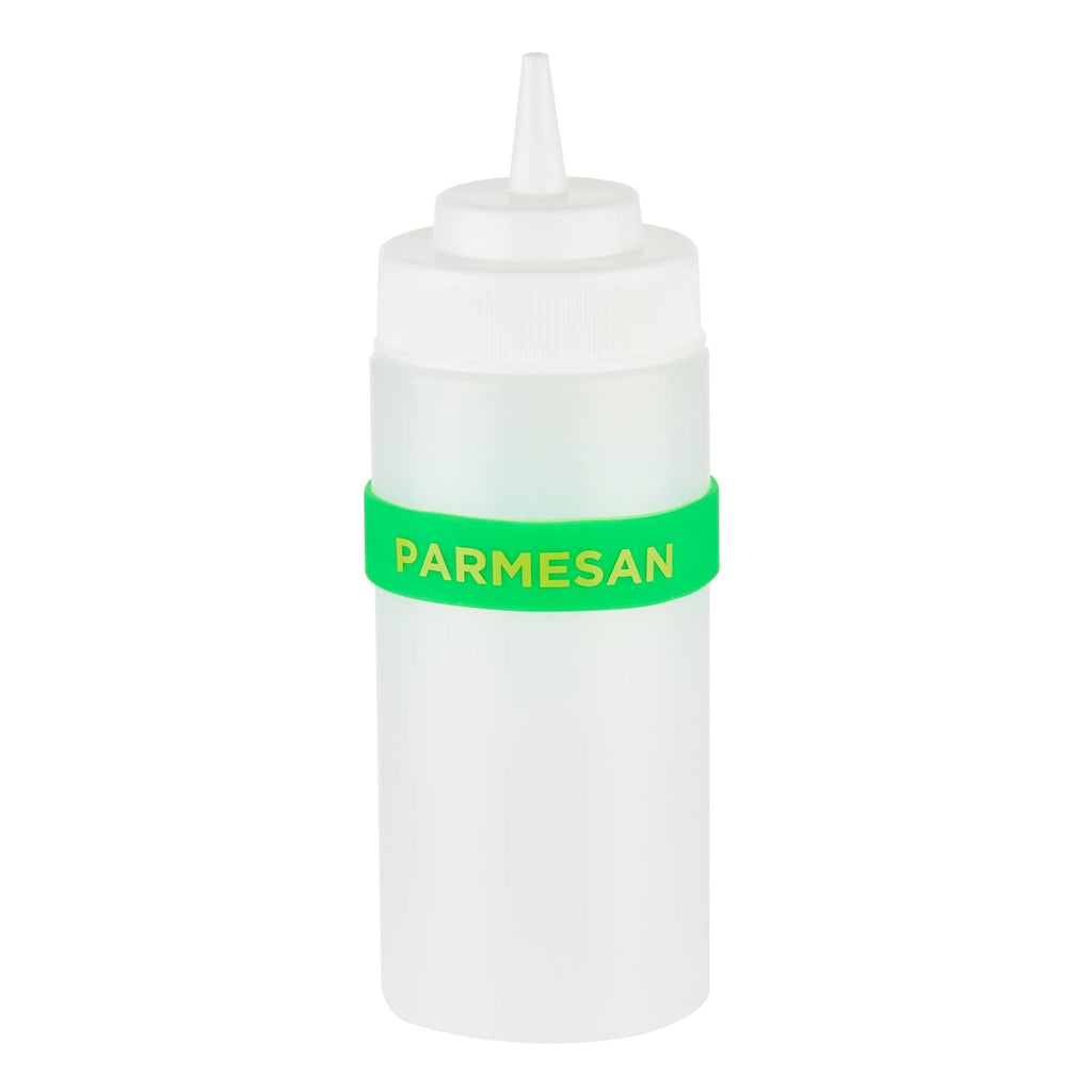 First In First Out Green Silicone Parmesan Label Band - Fits 16, 20 and 24 oz Squeeze Bottles - 1 count box