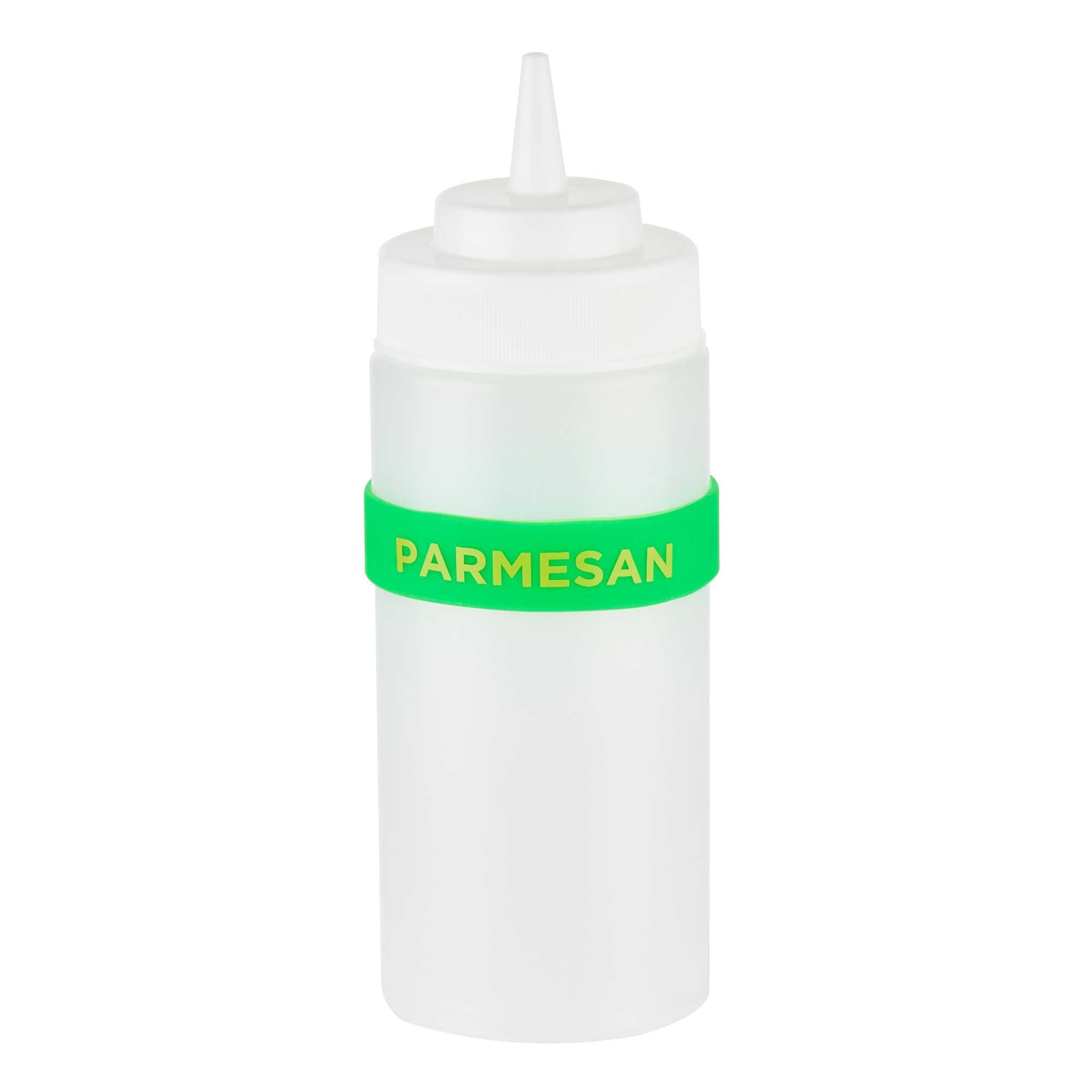 First In First Out Green Silicone Parmesan Label Band - Fits 16, 20 and 24 oz Squeeze Bottles - 1 count box