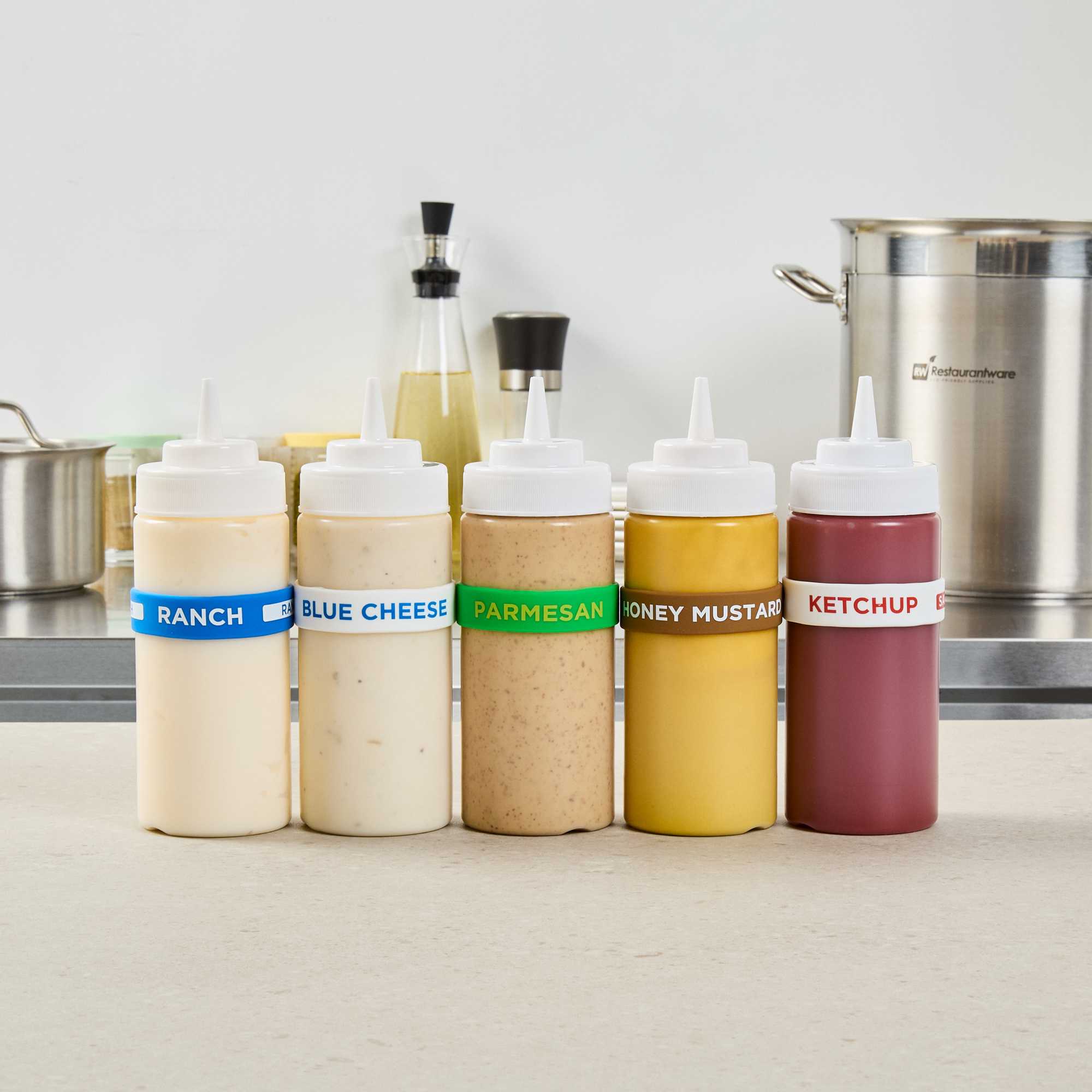 First In First Out Green Silicone Parmesan Label Band - Fits 16, 20 and 24 oz Squeeze Bottles - 1 count box