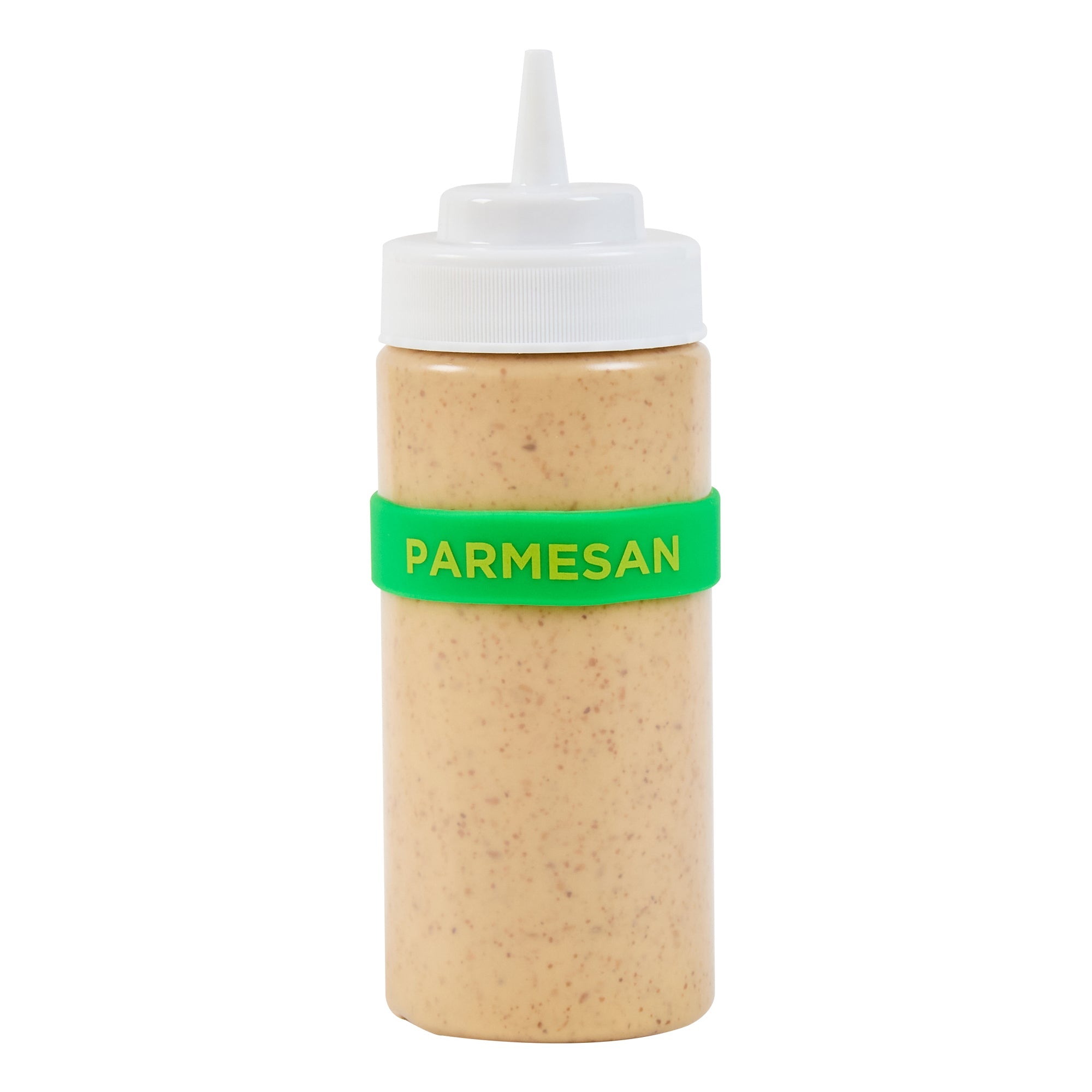First In First Out Green Silicone Parmesan Label Band - Fits 16, 20 and 24 oz Squeeze Bottles - 10 count box