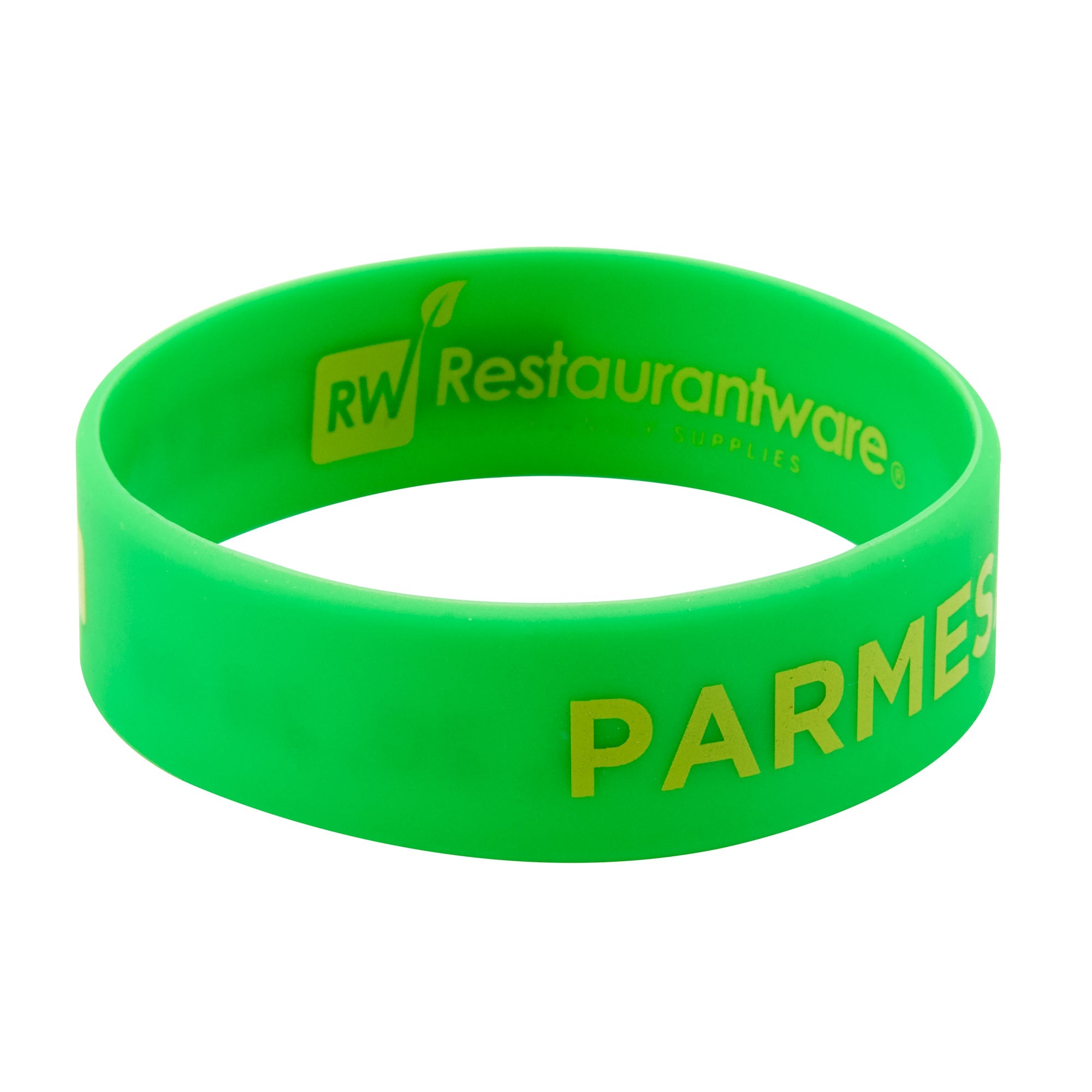 First In First Out Green Silicone Parmesan Label Band - Fits 16, 20 and 24 oz Squeeze Bottles - 10 count box