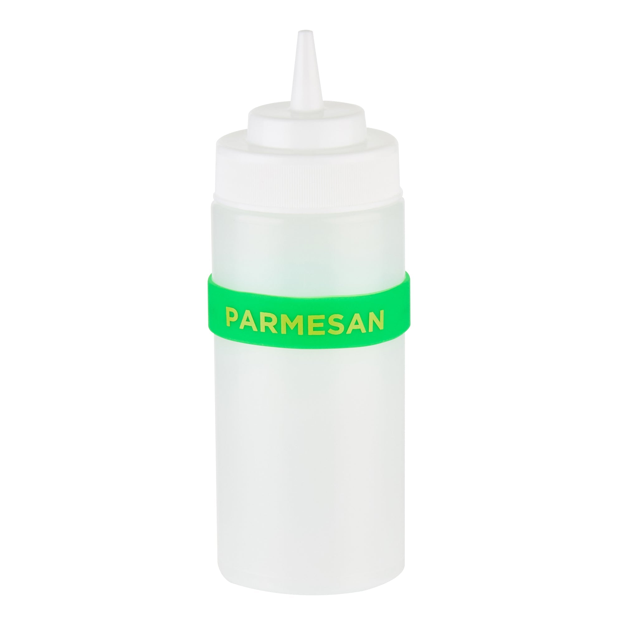 First In First Out Green Silicone Parmesan Label Band - Fits 16, 20 and 24 oz Squeeze Bottles - 10 count box
