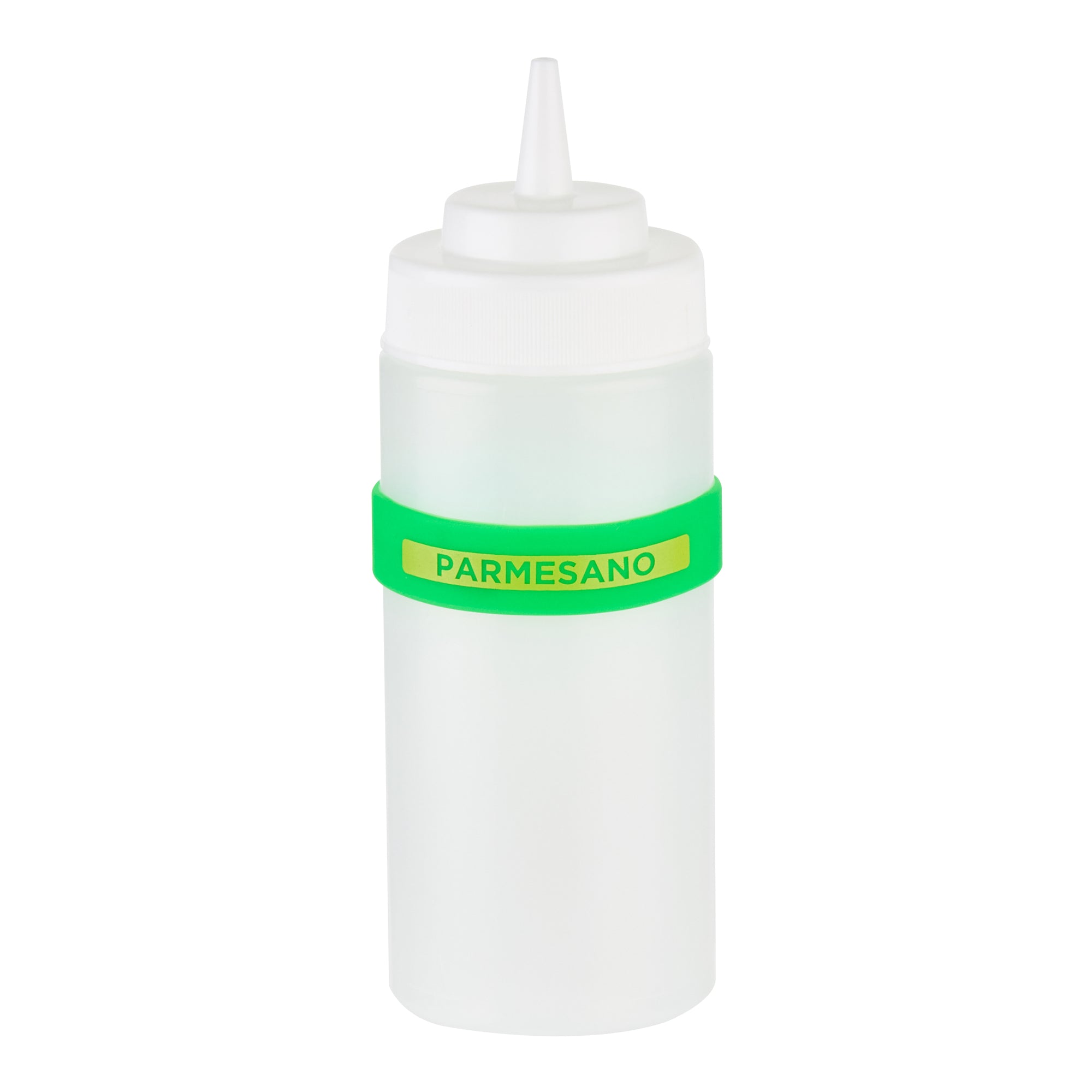 First In First Out Green Silicone Parmesan Label Band - Fits 16, 20 and 24 oz Squeeze Bottles - 10 count box