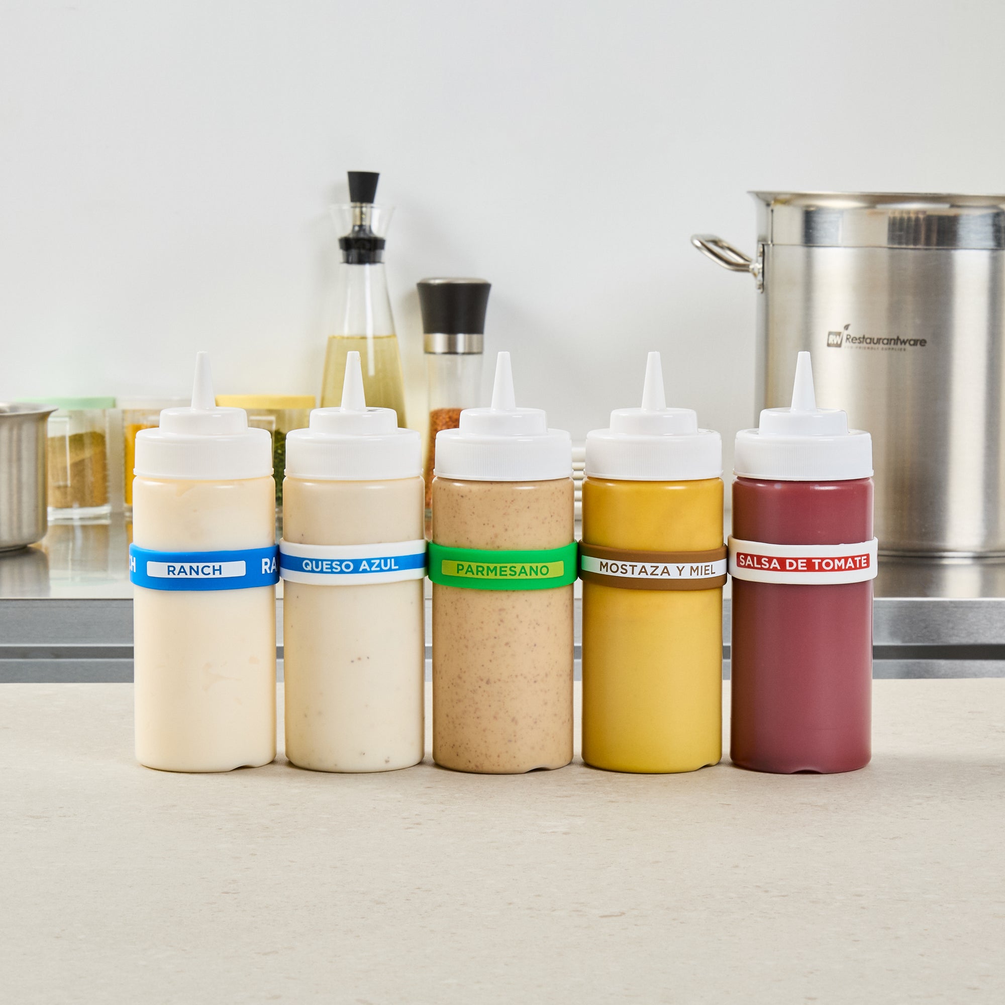 First In First Out Green Silicone Parmesan Label Band - Fits 16, 20 and 24 oz Squeeze Bottles - 10 count box