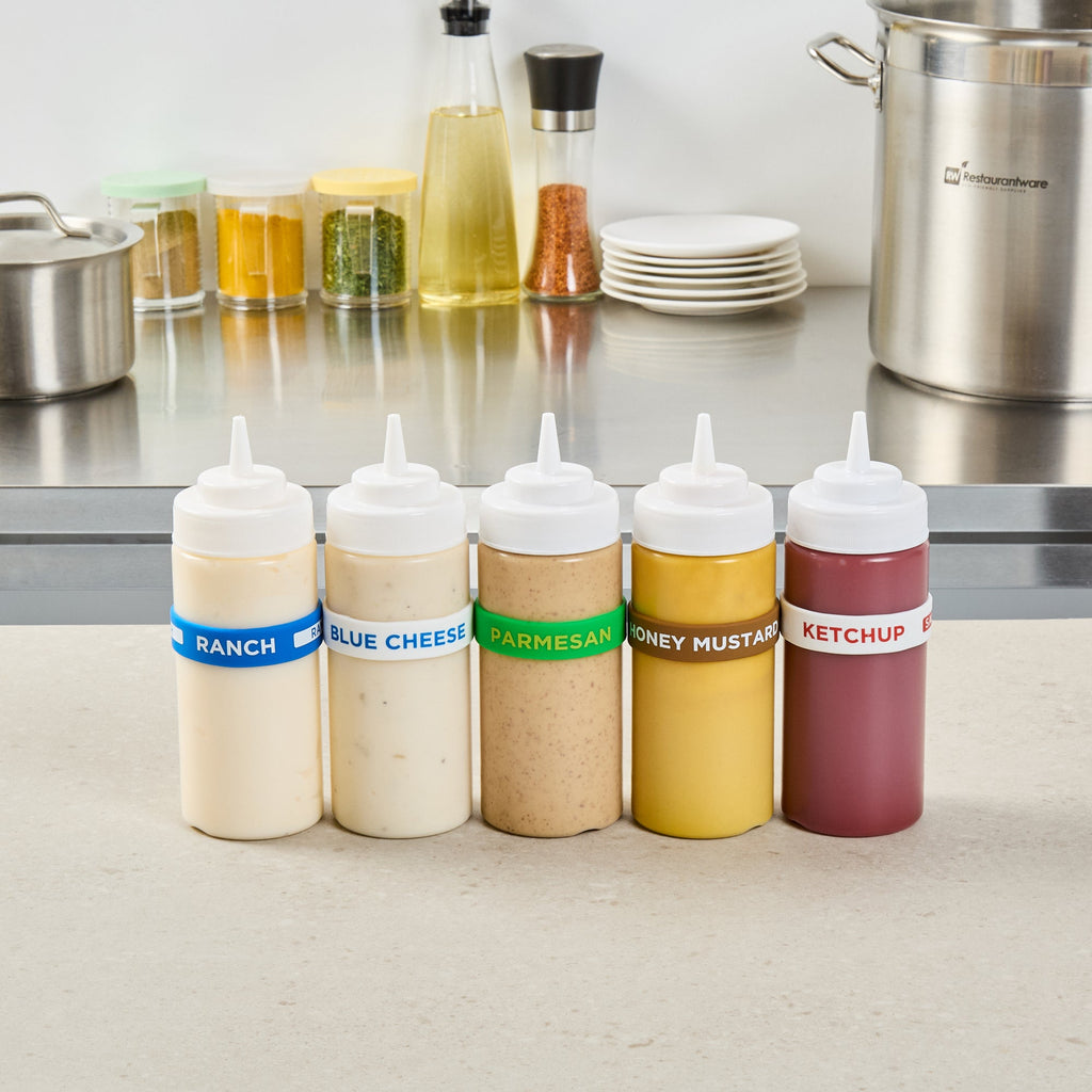 First In First Out Green Silicone Parmesan Label Band - Fits 16, 20 and 24 oz Squeeze Bottles - 10 count box