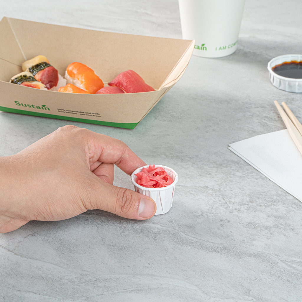 Sustain 0.75 oz White Paper Portion Cup - Compostable - 100 count box