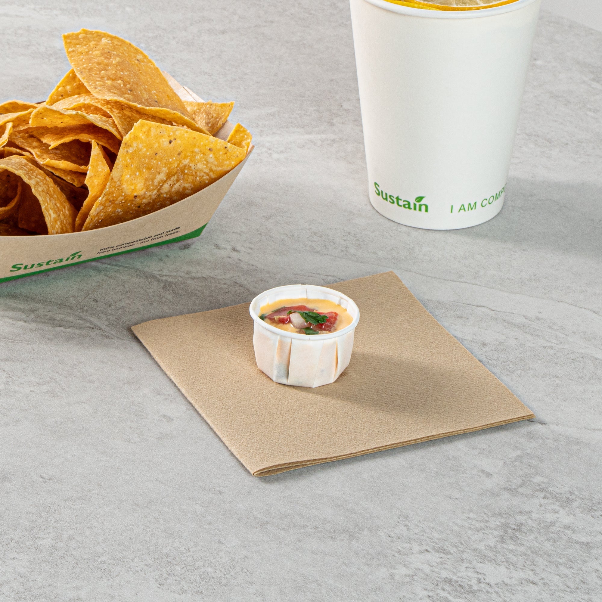 Sustain 1 oz White Paper Portion Cup - Compostable - 2000 count box