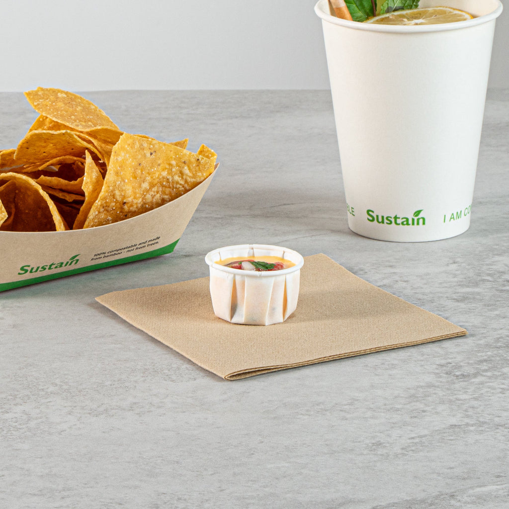 Sustain 1 oz White Paper Portion Cup - Compostable - 2000 count box