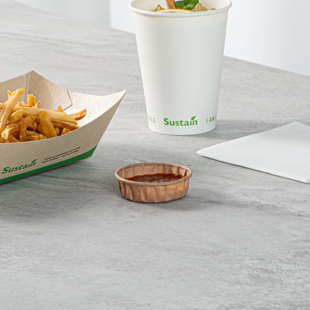 Sustain 1 oz Kraft Paper Squat Portion Cup - Compostable - 2000 count box