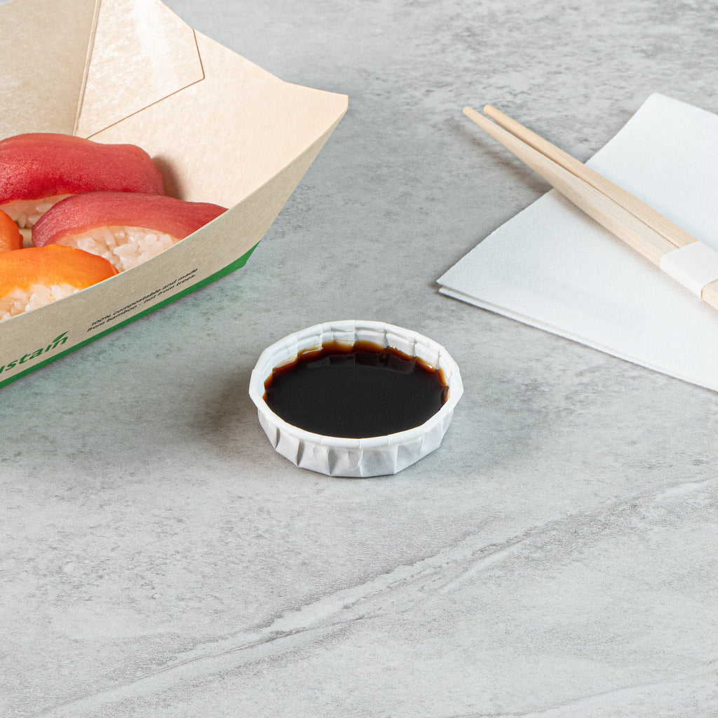 Sustain 1 oz White Paper Squat Portion Cup - Compostable - 100 count box