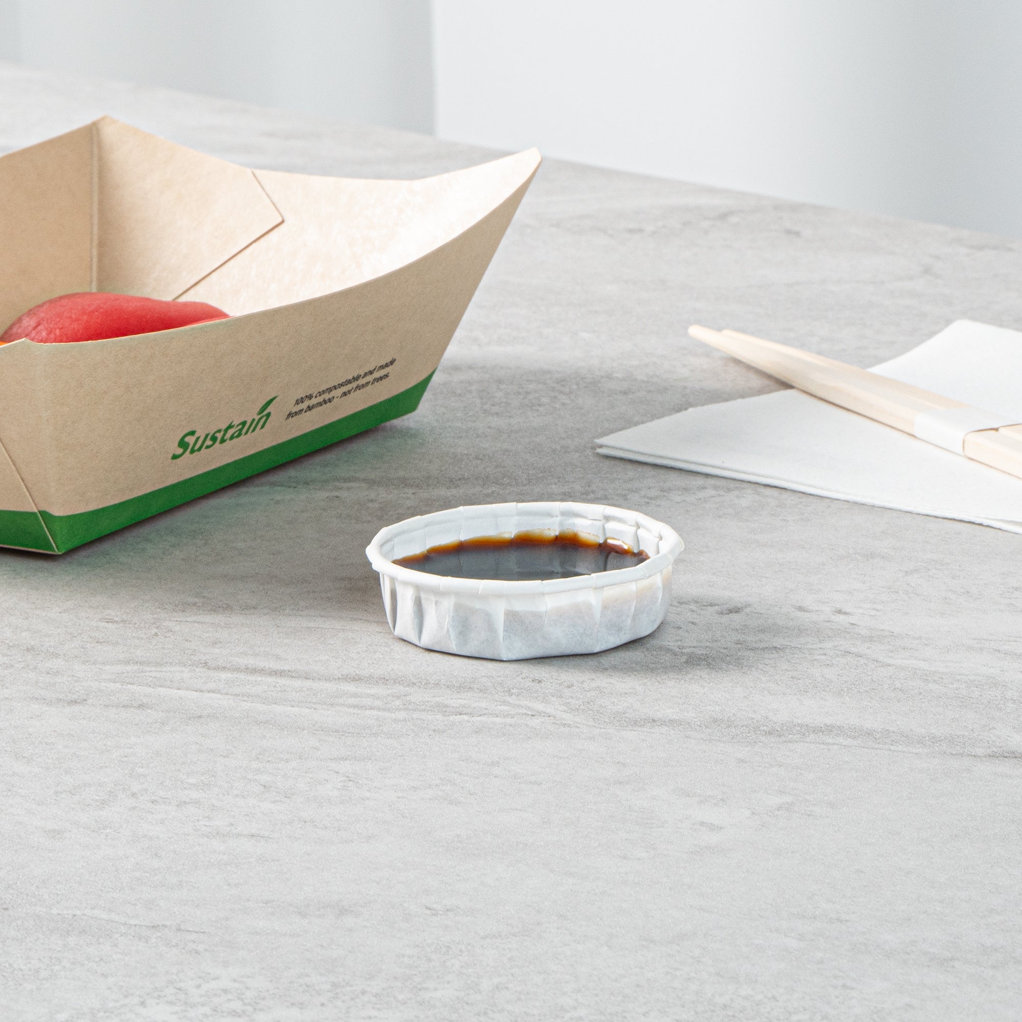 Sustain 1 oz White Paper Squat Portion Cup - Compostable - 100 count box