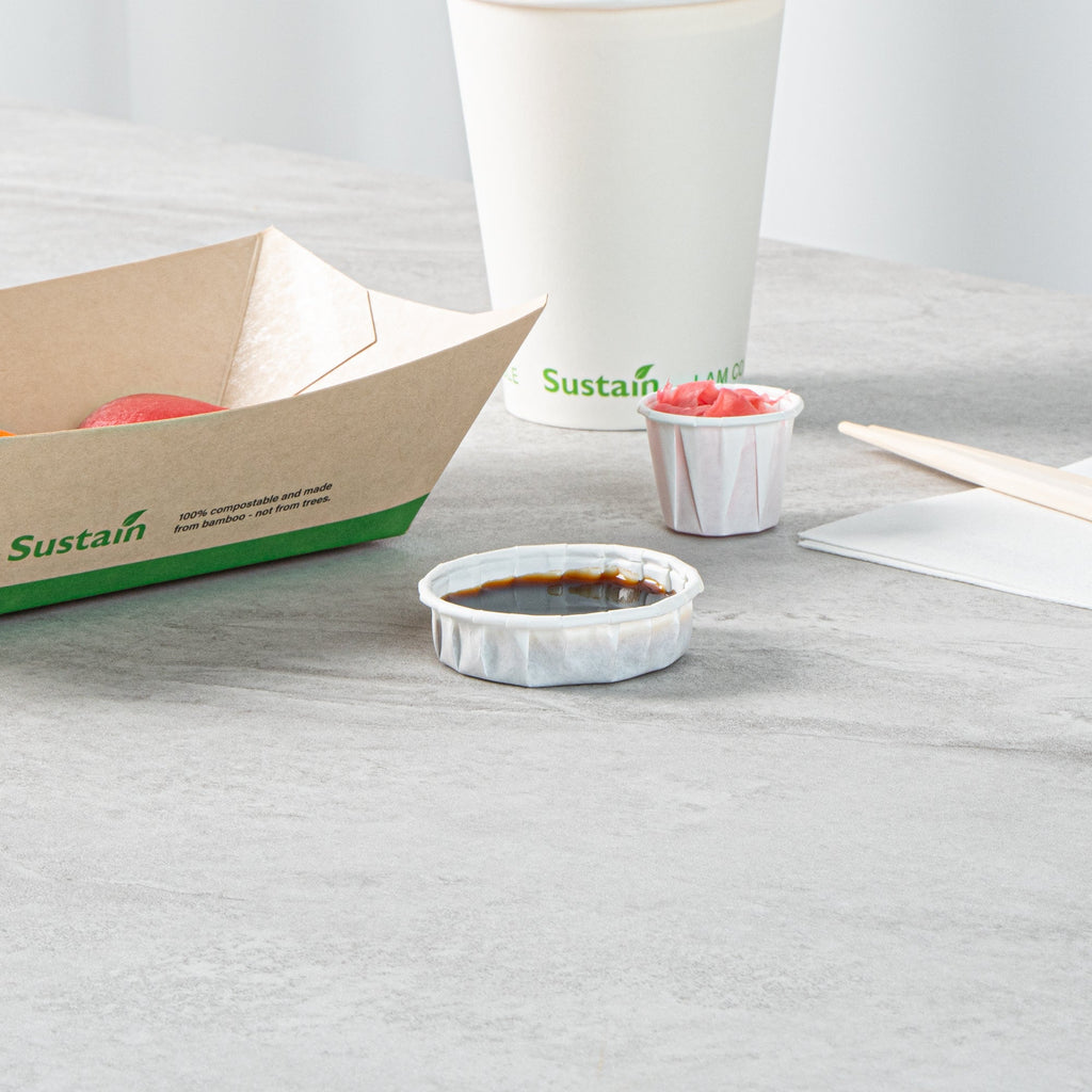 Sustain 1 oz White Paper Squat Portion Cup - Compostable - 2000 count box