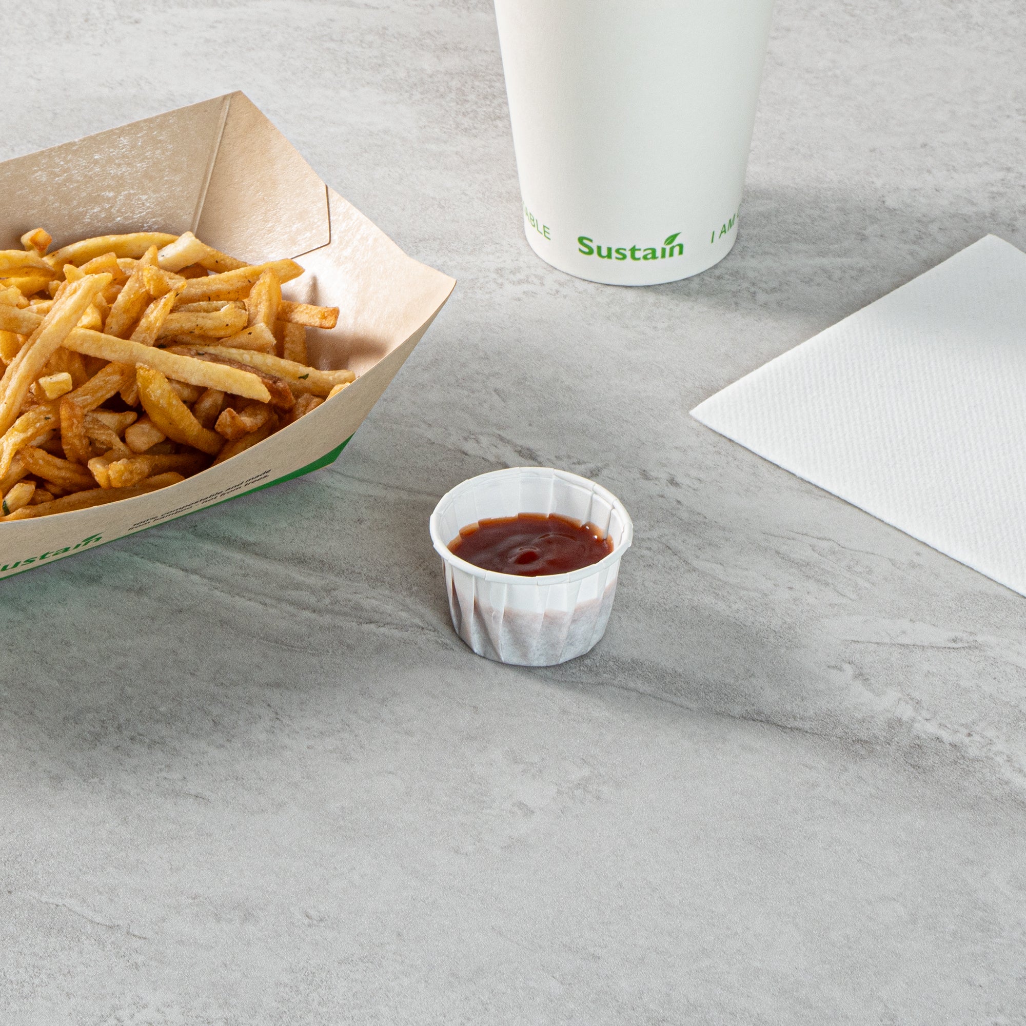 Sustain 1.5 oz White Paper Portion Cup - Compostable - 100 count box