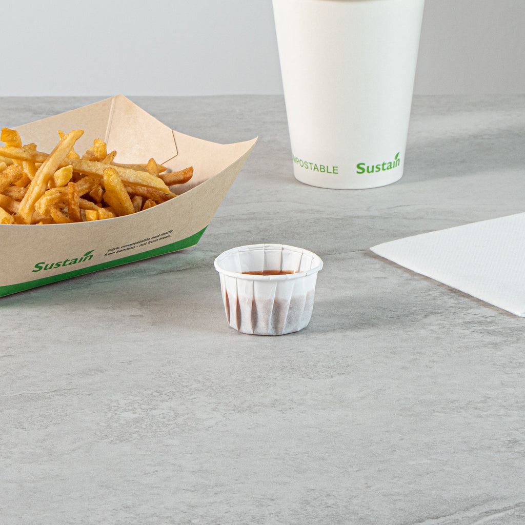 Sustain 1.5 oz White Paper Portion Cup - Compostable - 100 count box