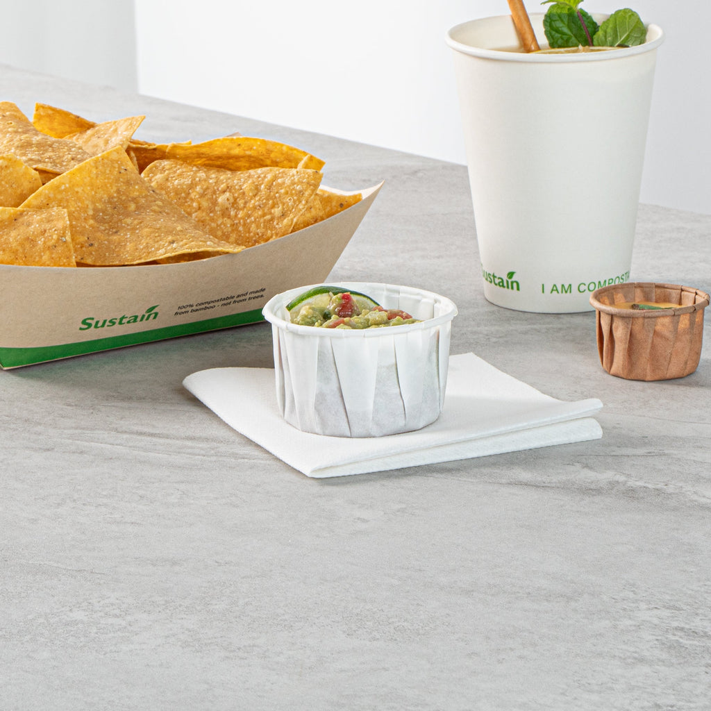 Sustain 4 oz White Paper Portion Cup - Compostable - 100 count box