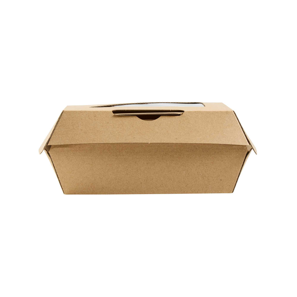 Eco Tek Kraft Paper Corrugated Burger Box - with PLA Window - 5 1/2" x 5 1/2" x 2 3/4" - 50 count box