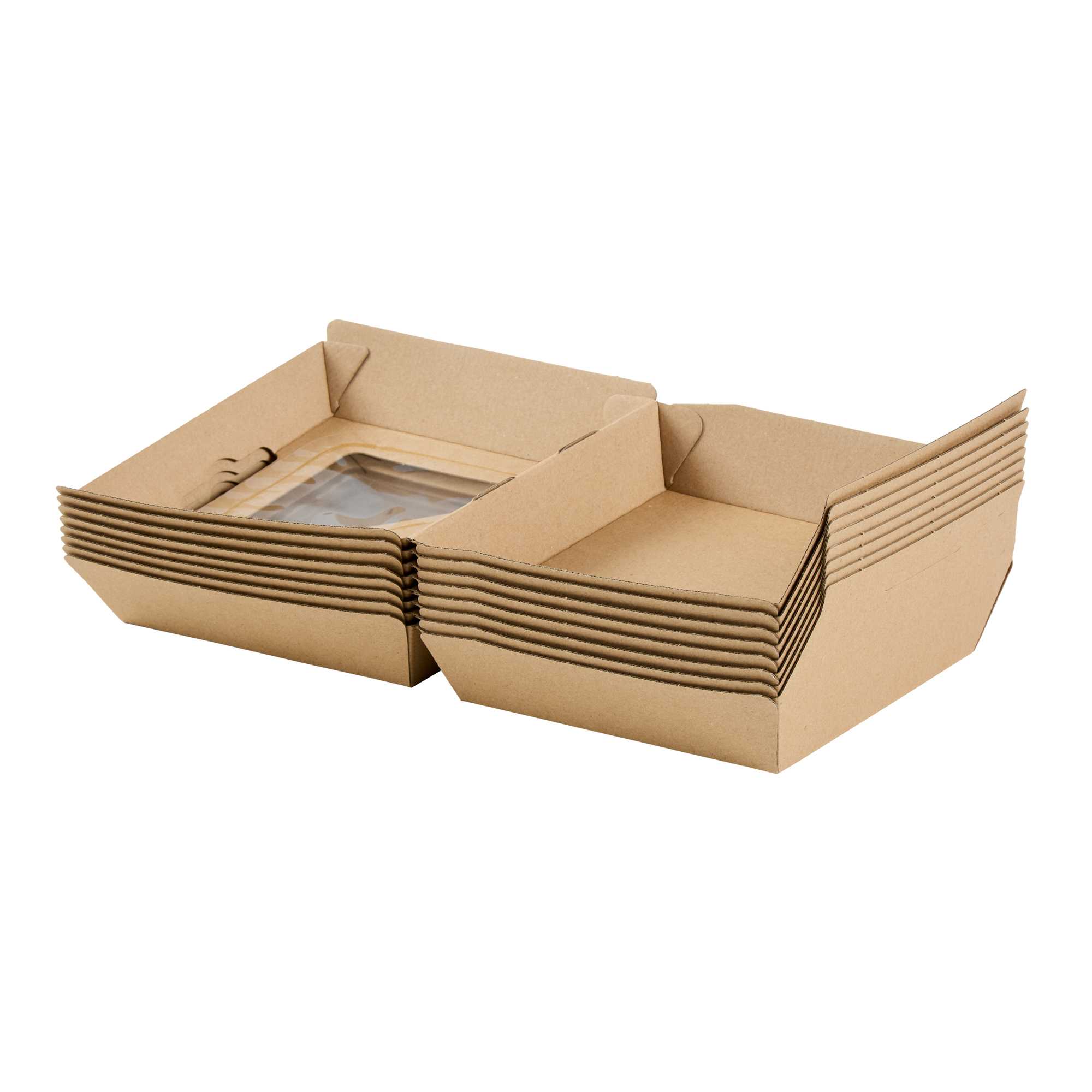 Eco Tek Kraft Paper Corrugated Burger Box - with PLA Window - 5 1/2" x 5 1/2" x 2 3/4" - 50 count box