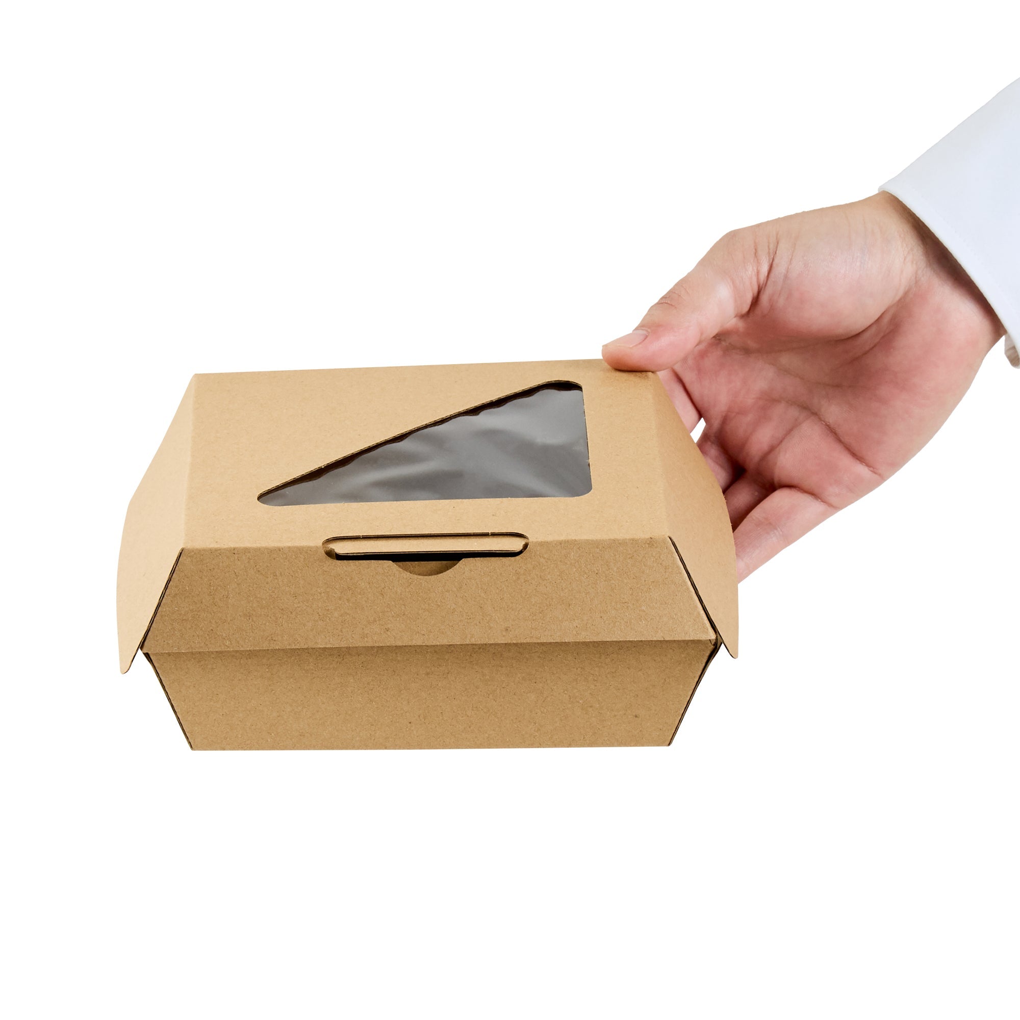 Eco Tek Kraft Paper Corrugated Burger Box - with PLA Window - 5 1/2" x 5 1/2" x 2 3/4" - 100 count box