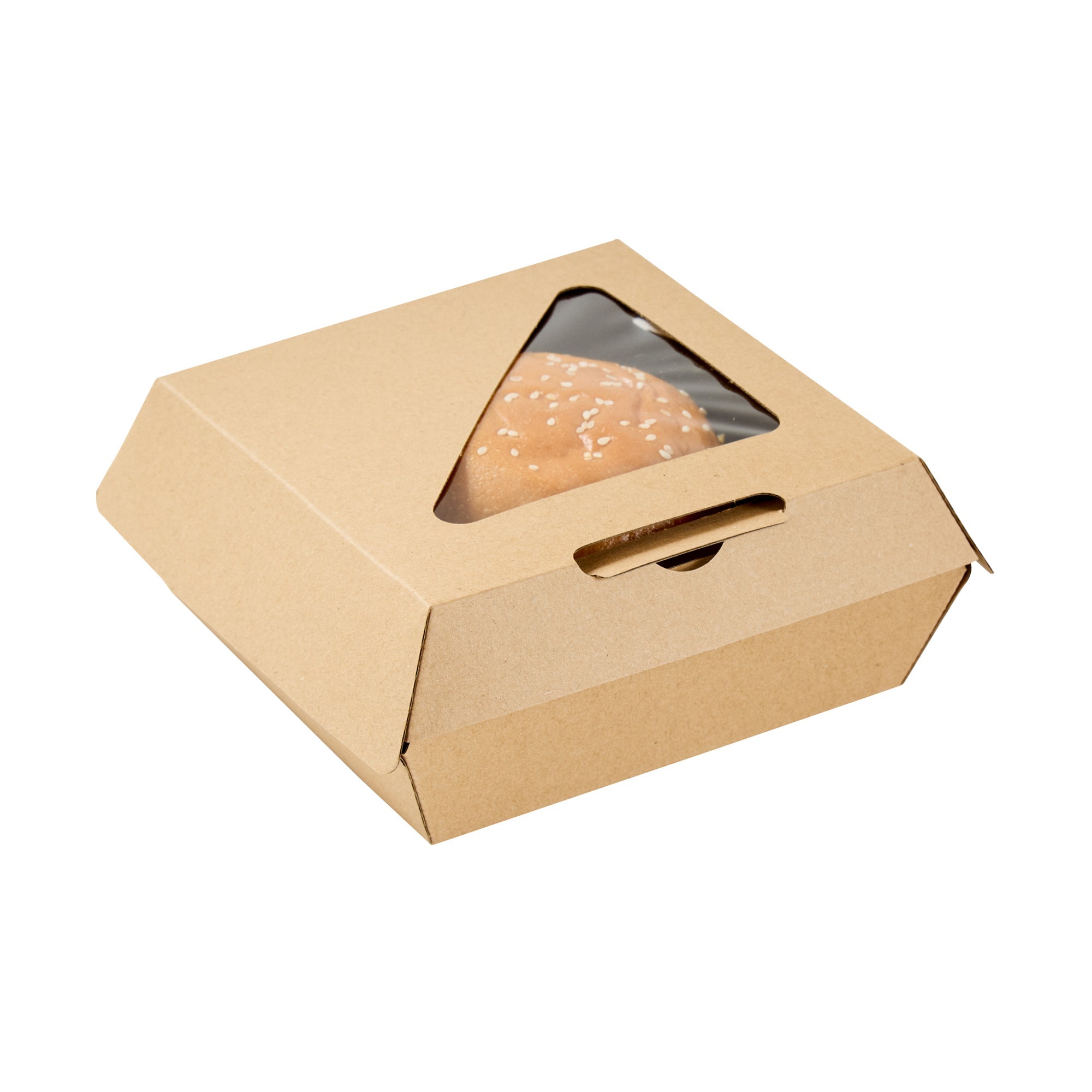 Eco Tek Kraft Paper Corrugated Burger Box - with PLA Window - 5 1/2" x 5 1/2" x 2 3/4" - 100 count box