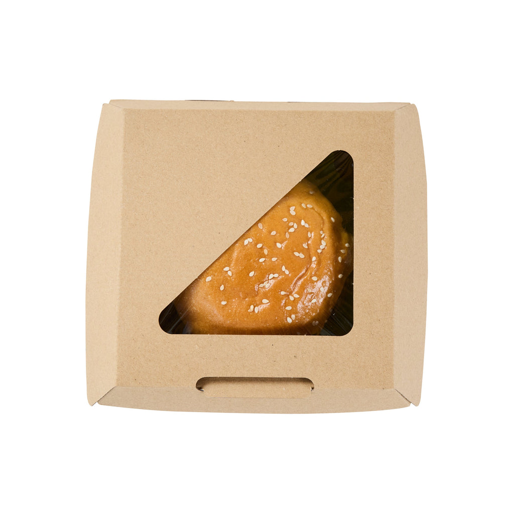 Eco Tek Kraft Paper Corrugated Burger Box - with PLA Window - 5 1/2" x 5 1/2" x 2 3/4" - 100 count box