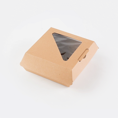 Eco Tek Kraft Paper Corrugated Burger Box - with PLA Window - 5 1/2" x 5 1/2" x 2 3/4" - 100 count box