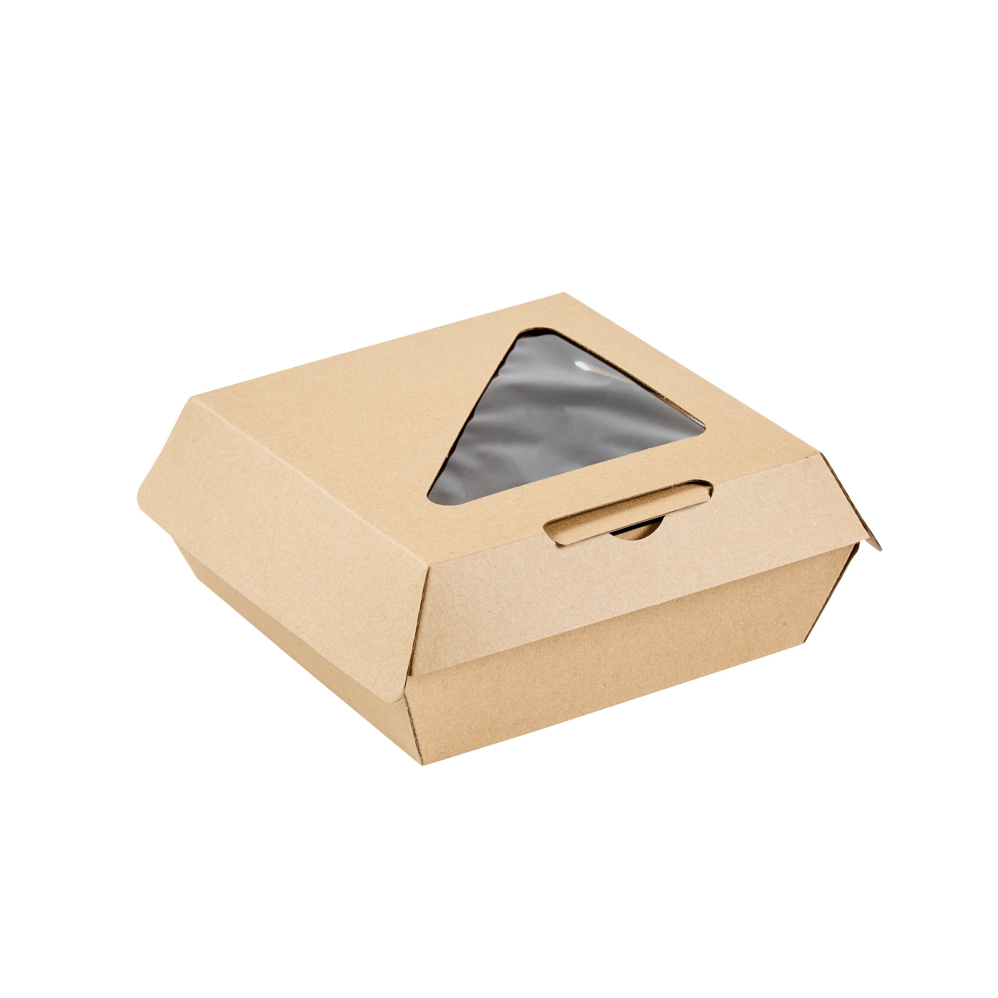 Eco Tek Kraft Paper Corrugated Burger Box - with PLA Window - 5 1/2" x 5 1/2" x 2 3/4" - 100 count box