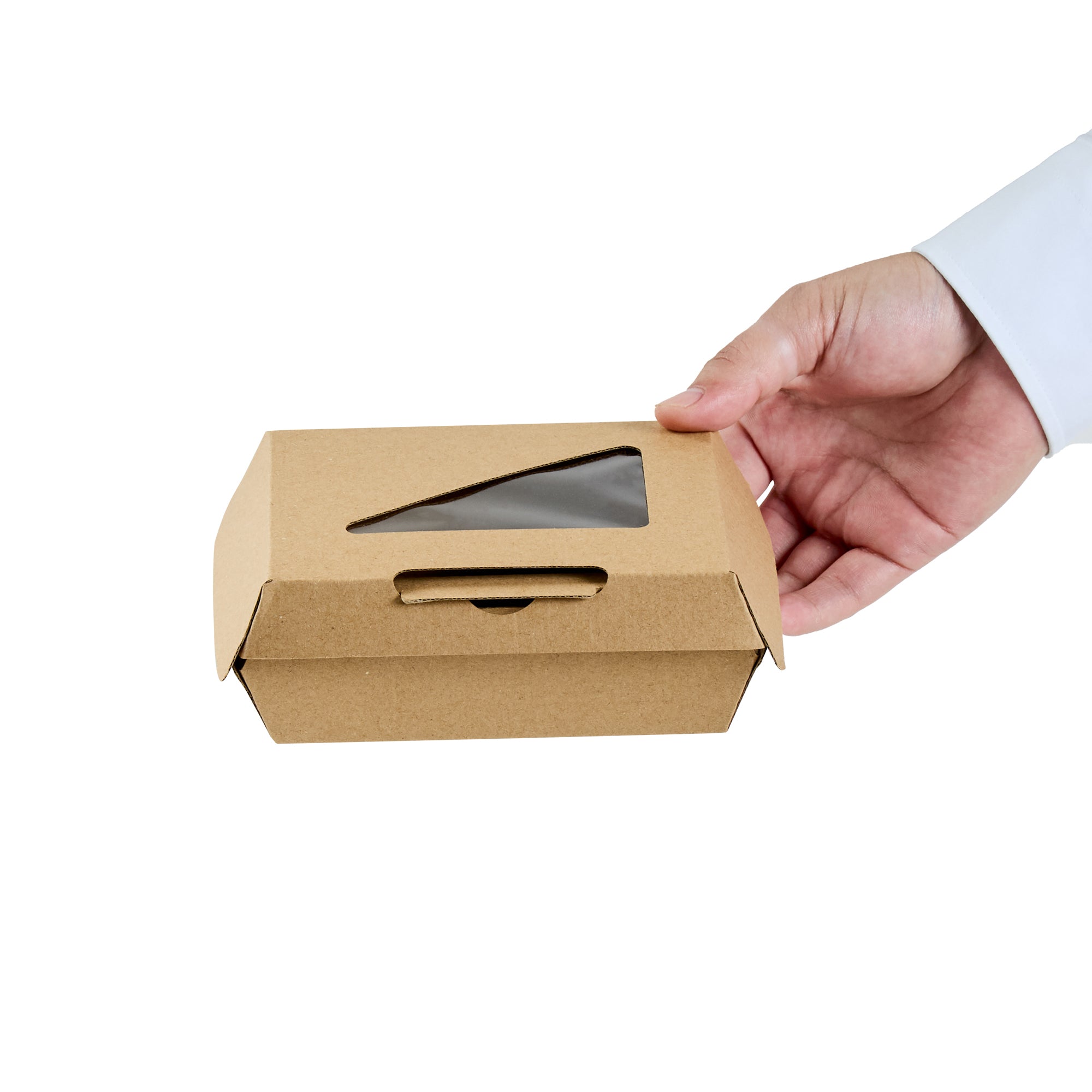Eco Tek Square Kraft Paper Corrugated Clamshell Container - with PLA Window - 5" x 4" x 2" - 100 count box