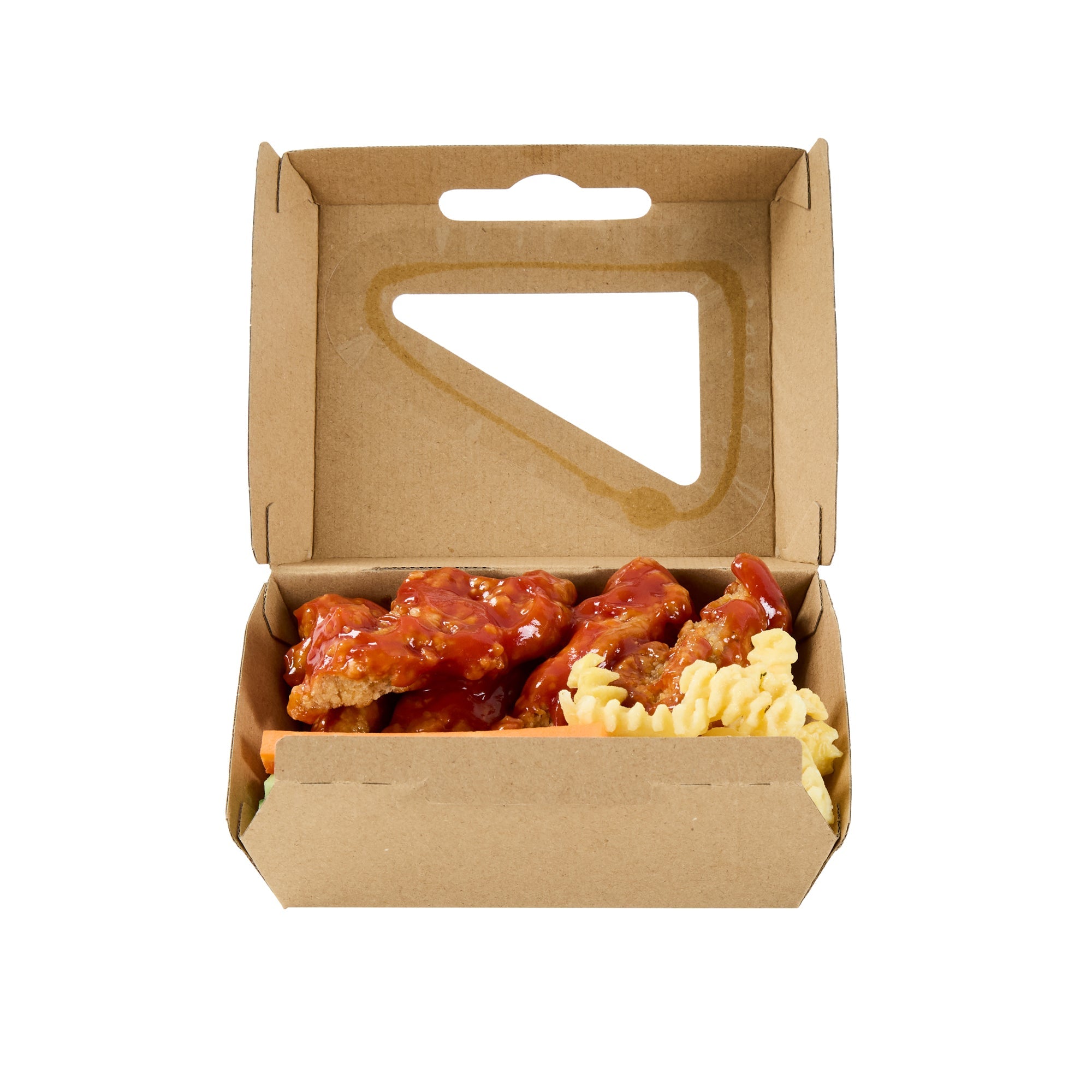 Eco Tek Square Kraft Paper Corrugated Clamshell Container - with PLA Window - 5" x 4" x 2" - 100 count box