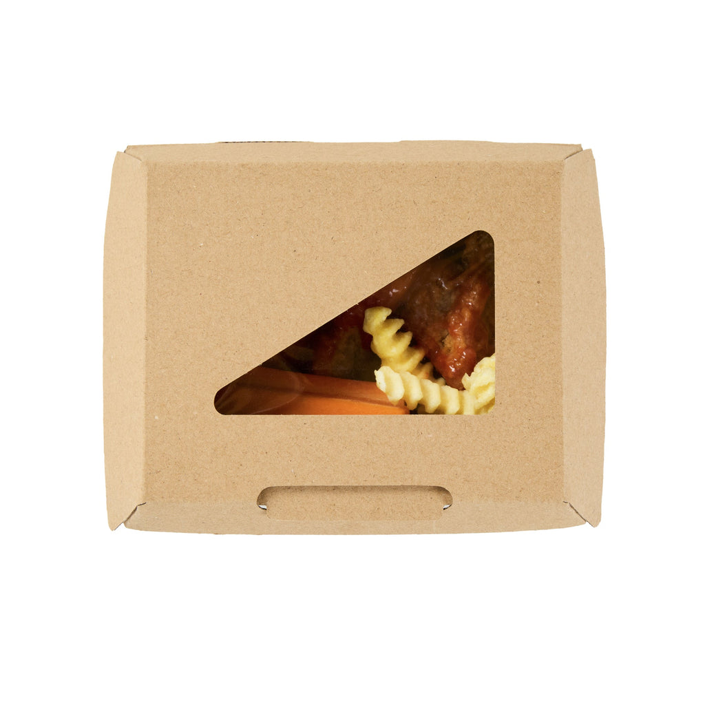Eco Tek Square Kraft Paper Corrugated Clamshell Container - with PLA Window - 5" x 4" x 2" - 100 count box