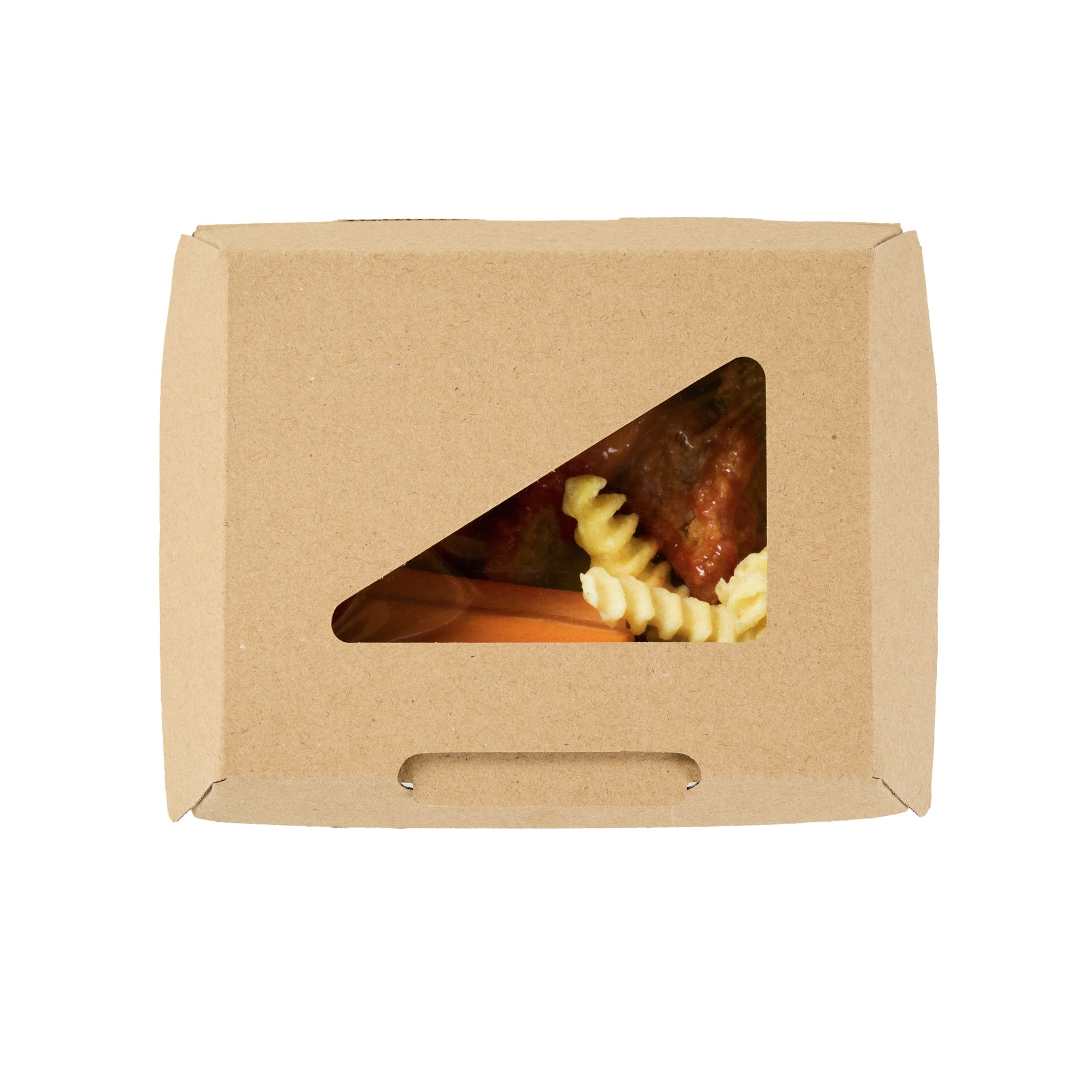 Eco Tek Square Kraft Paper Corrugated Clamshell Container - with PLA Window - 5" x 4" x 2" - 100 count box