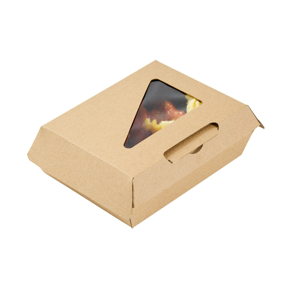 Eco Tek Square Kraft Paper Corrugated Clamshell Container - with PLA Window - 5" x 4" x 2" - 100 count box