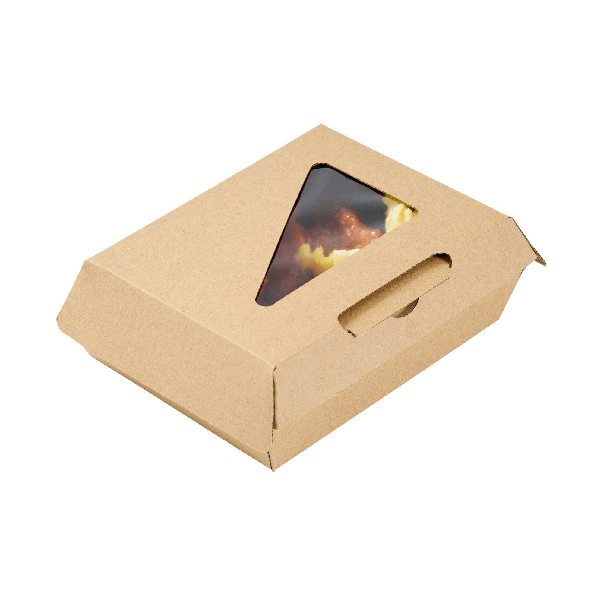 Eco Tek Square Kraft Paper Corrugated Clamshell Container - with PLA Window - 5" x 4" x 2" - 100 count box