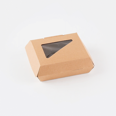 Eco Tek Square Kraft Paper Corrugated Clamshell Container - with PLA Window - 5" x 4" x 2" - 100 count box