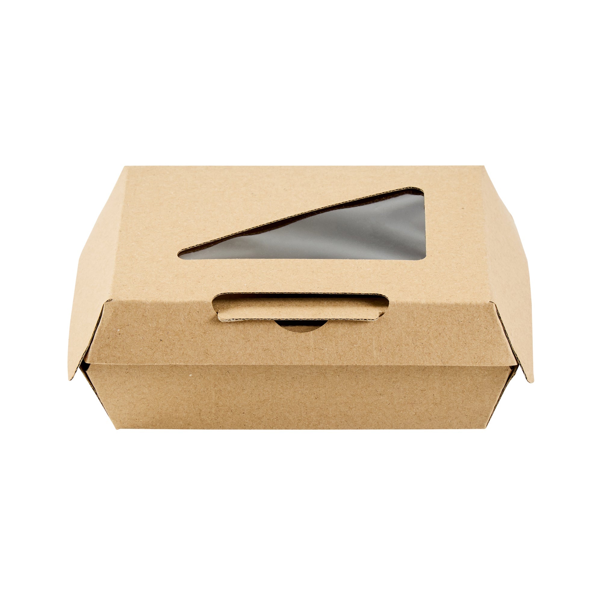 Eco Tek Square Kraft Paper Corrugated Clamshell Container - with PLA Window - 5" x 4" x 2" - 100 count box
