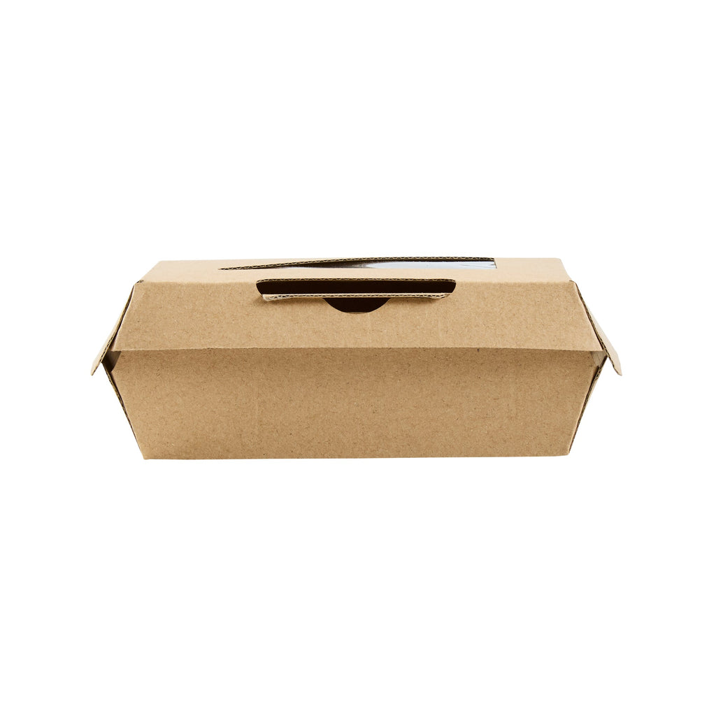 Eco Tek Square Kraft Paper Corrugated Clamshell Container - with PLA Window - 5" x 4" x 2" - 100 count box