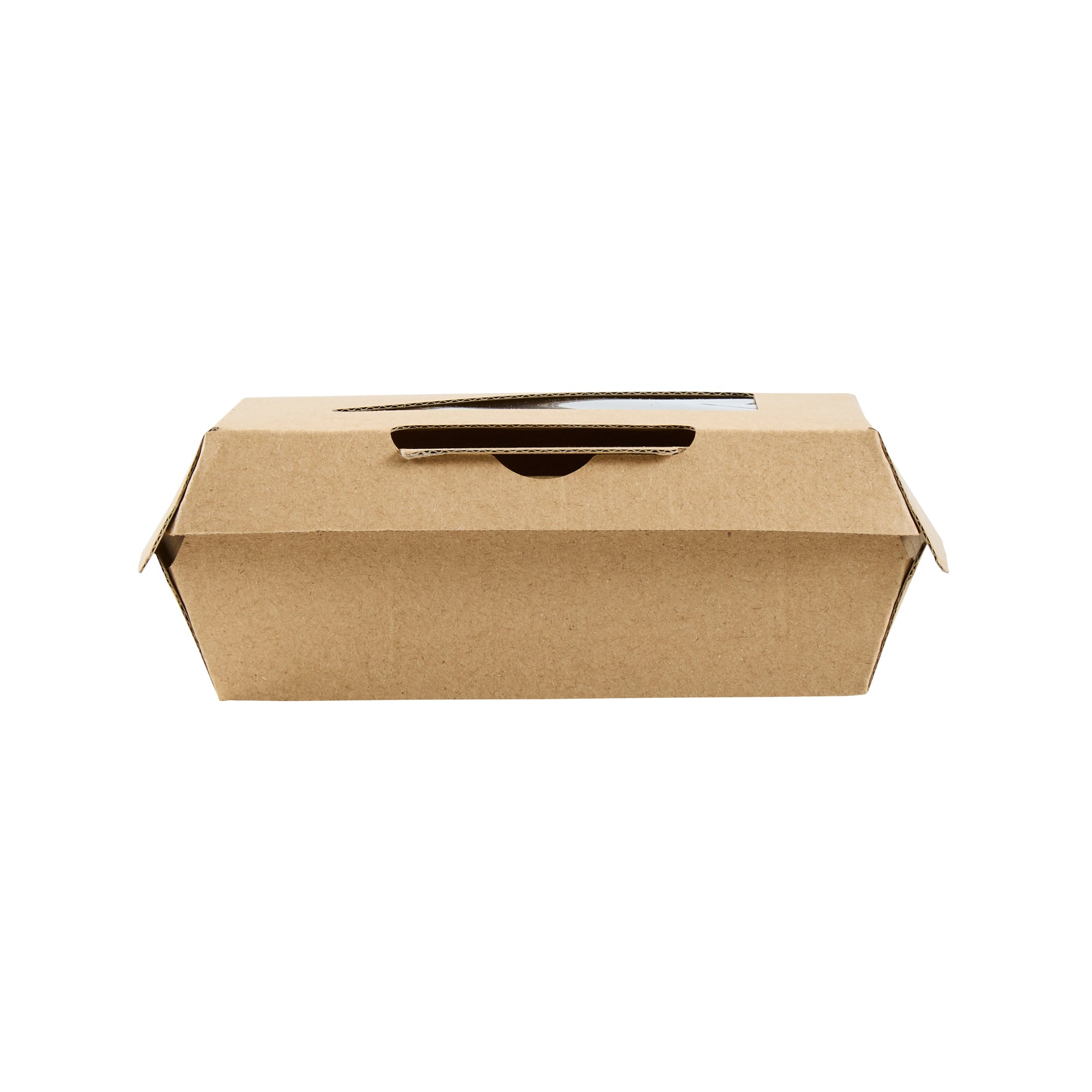 Eco Tek Square Kraft Paper Corrugated Clamshell Container - with PLA Window - 5" x 4" x 2" - 100 count box