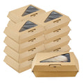 Eco Tek Rectangle Kraft Paper Corrugated Clamshell Container - with PLA Window - 7 3/4" x 6" x 2 3/4" - 100 count box
