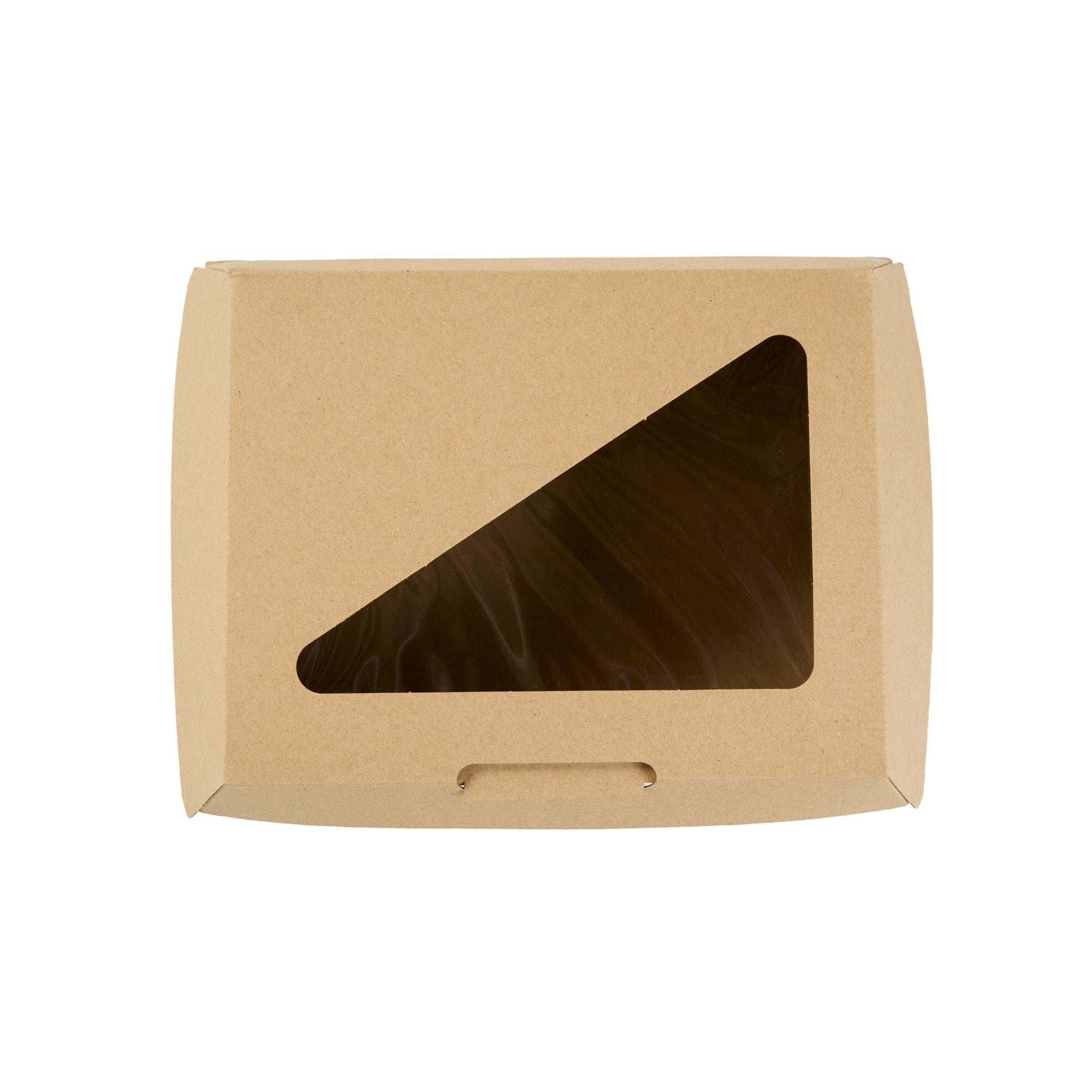Eco Tek Rectangle Kraft Paper Corrugated Clamshell Container - with PLA Window - 7 3/4" x 6" x 2 3/4" - 100 count box