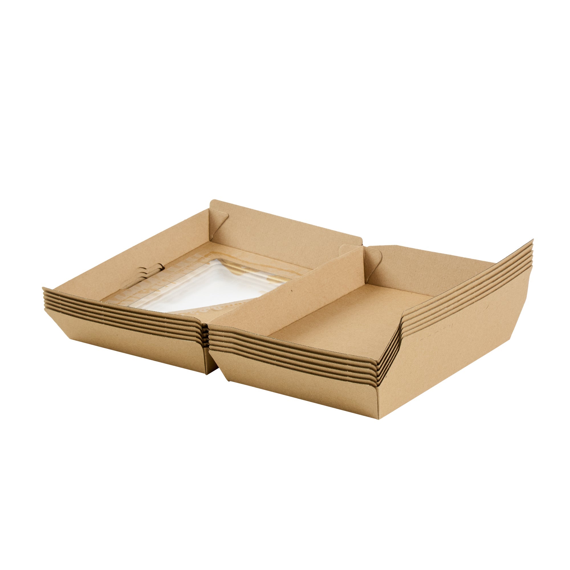 Eco Tek Rectangle Kraft Paper Corrugated Clamshell Container - with PLA Window - 7 3/4" x 6" x 2 3/4" - 100 count box