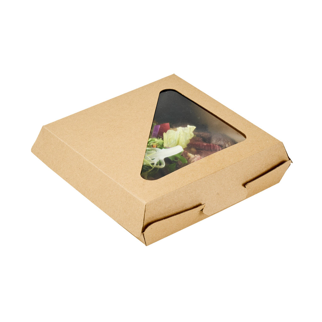 Eco Tek Square Kraft Paper Corrugated Clamshell Container - with PLA Window - 6 1/2" x 6 1/2" x 2" - 100 count box