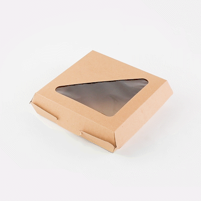 Eco Tek Square Kraft Paper Corrugated Clamshell Container - with PLA Window - 6 1/2" x 6 1/2" x 2" - 100 count box