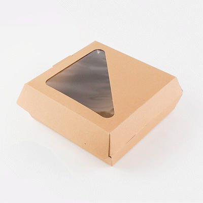 Eco Tek Rectangle Kraft Paper Corrugated Clamshell Container - with PLA Window - 8" x 8" x 3 1/4" - 50 count box