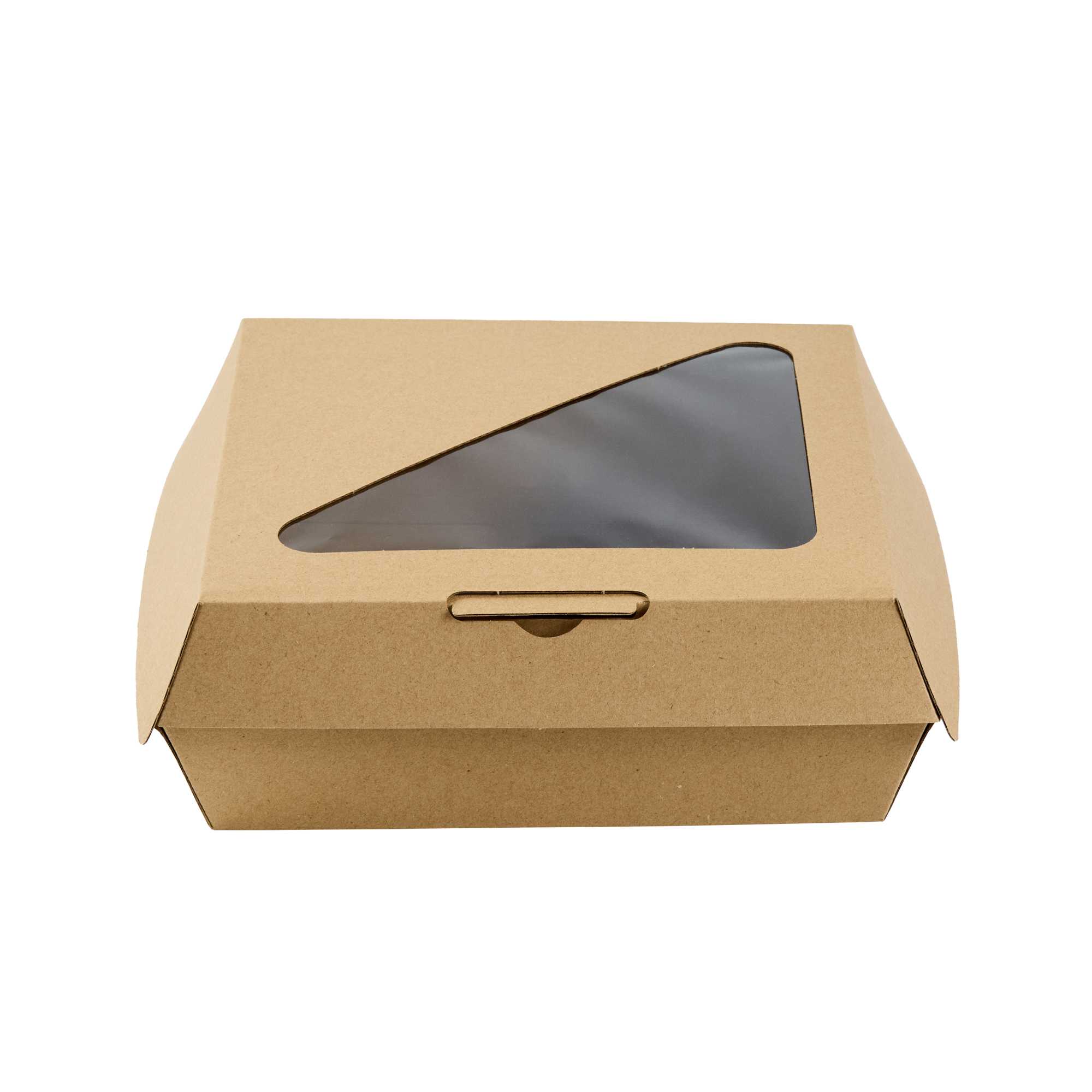Eco Tek Rectangle Kraft Paper Corrugated Clamshell Container - with PLA Window - 8" x 8" x 3 1/4" - 50 count box