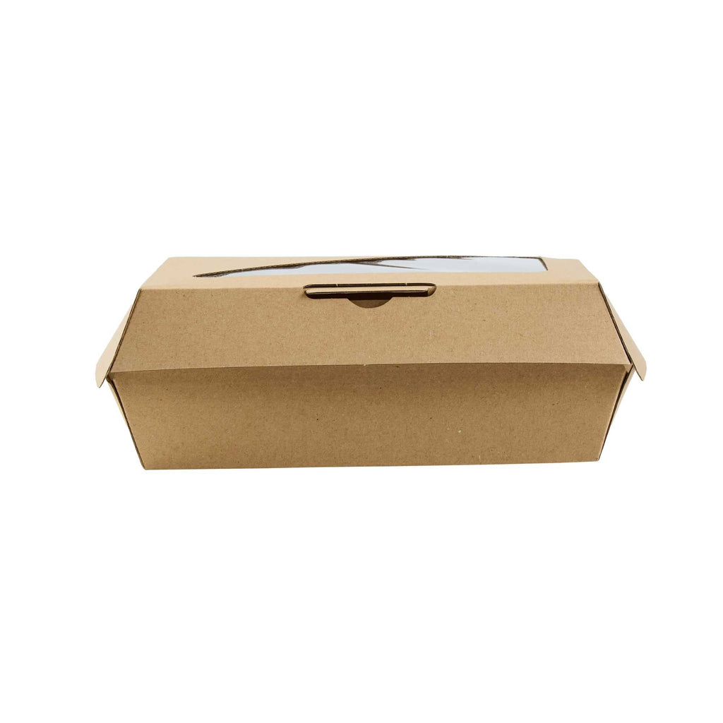 Eco Tek Rectangle Kraft Paper Corrugated Clamshell Container - with PLA Window - 8" x 8" x 3 1/4" - 50 count box