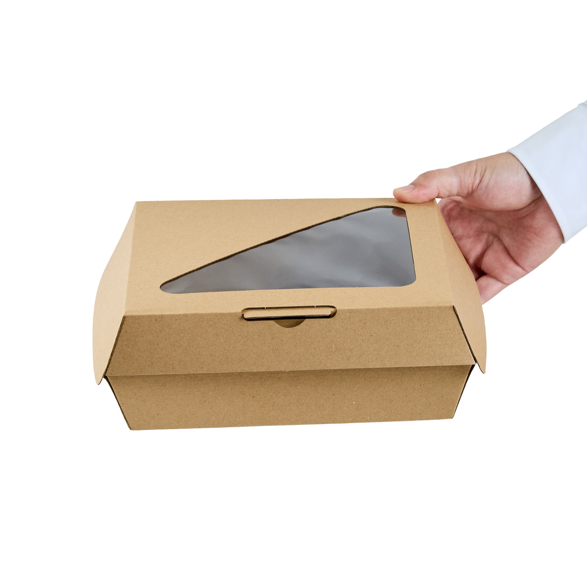 Eco Tek Rectangle Kraft Paper Corrugated Clamshell Container - with PLA Window - 8" x 8" x 3 1/4" - 100 count box