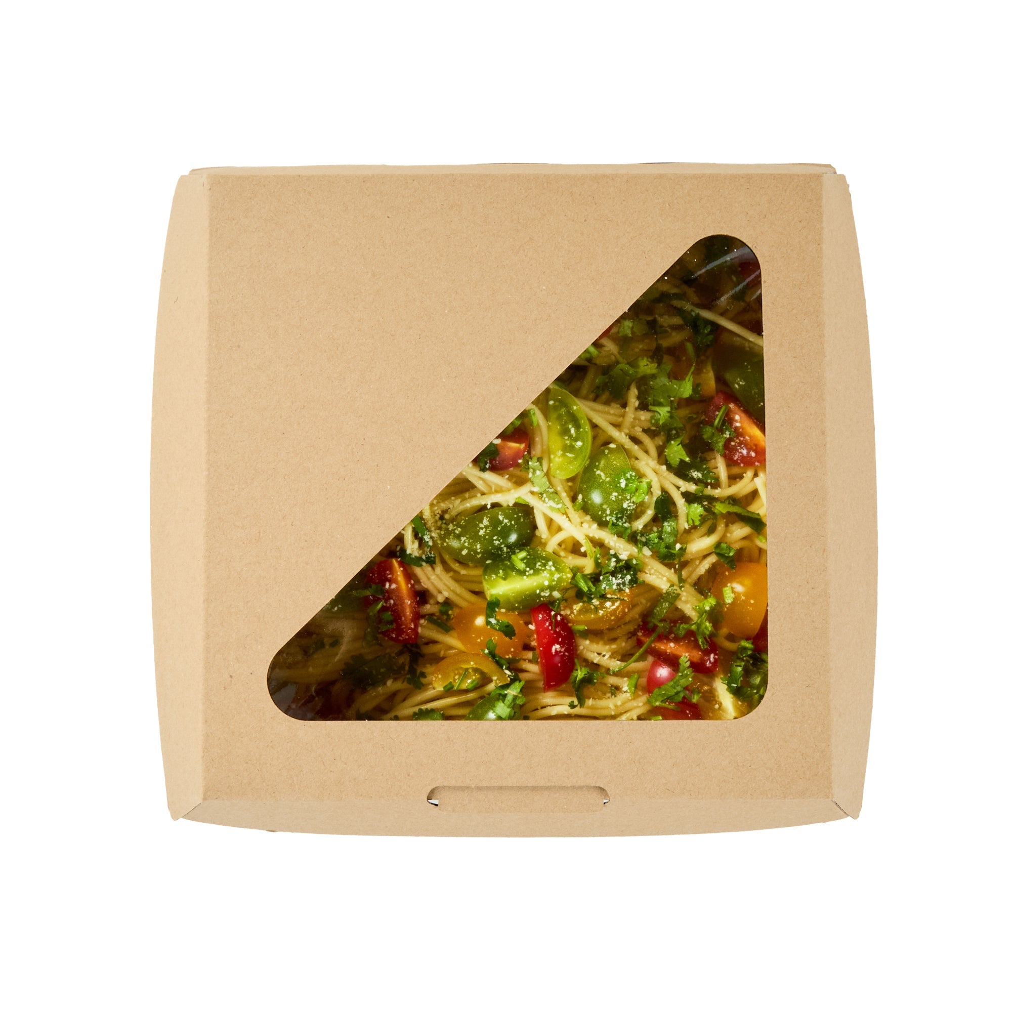 Eco Tek Rectangle Kraft Paper Corrugated Clamshell Container - with PLA Window - 8" x 8" x 3 1/4" - 100 count box