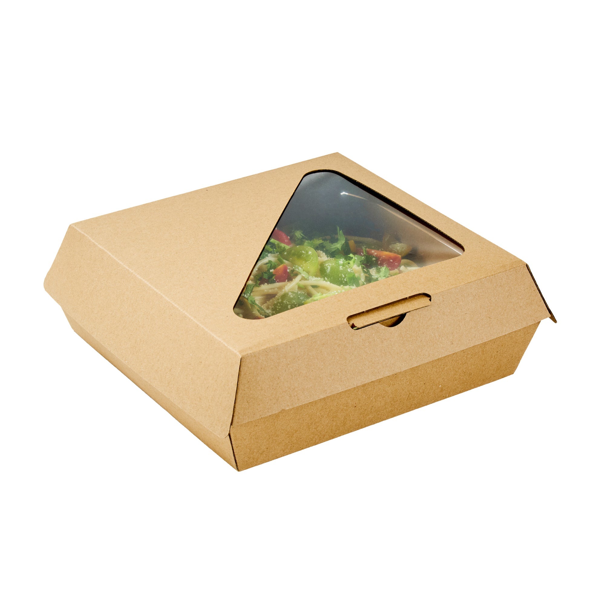 Eco Tek Rectangle Kraft Paper Corrugated Clamshell Container - with PLA Window - 8" x 8" x 3 1/4" - 100 count box