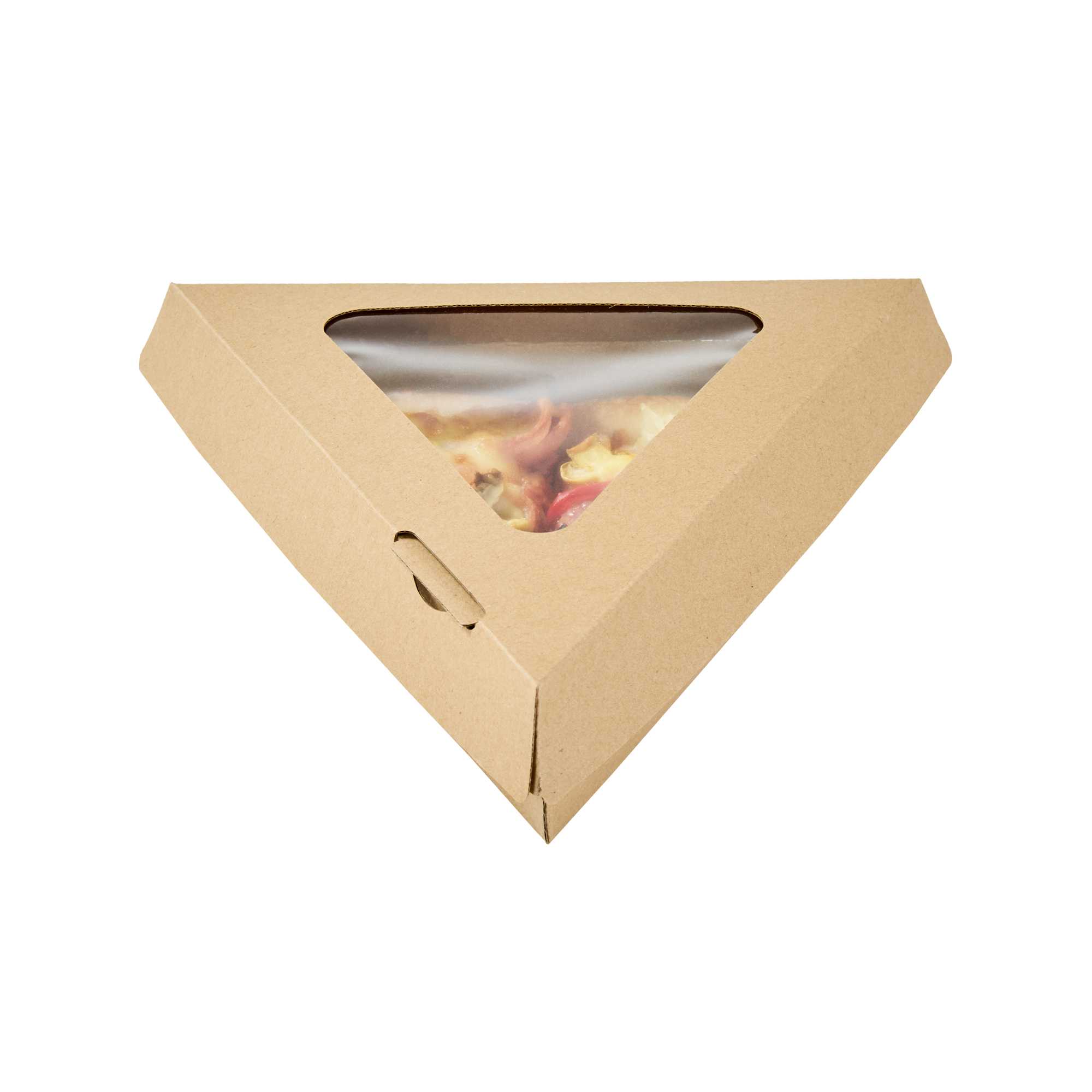 Eco Tek Kraft Paper Corrugated Pizza Slice Box - Clamshell, with PLA Window - 8 1/4" x 9 1/4" x 2" - 50 count box