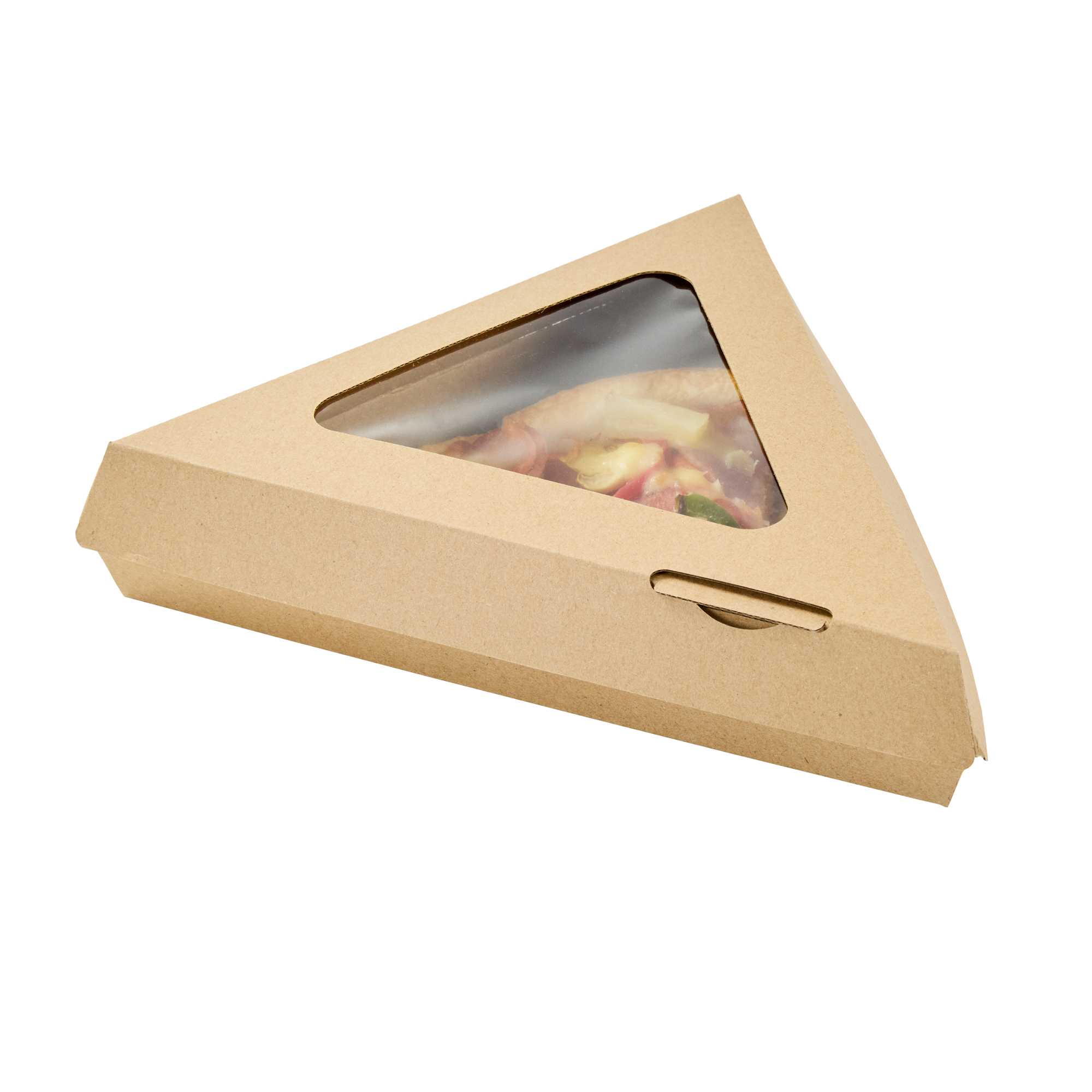 Eco Tek Kraft Paper Corrugated Pizza Slice Box - Clamshell, with PLA Window - 8 1/4" x 9 1/4" x 2" - 50 count box