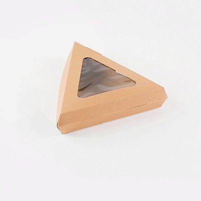 Eco Tek Kraft Paper Corrugated Pizza Slice Box - Clamshell, with PLA Window - 8 1/4" x 9 1/4" x 2" - 50 count box